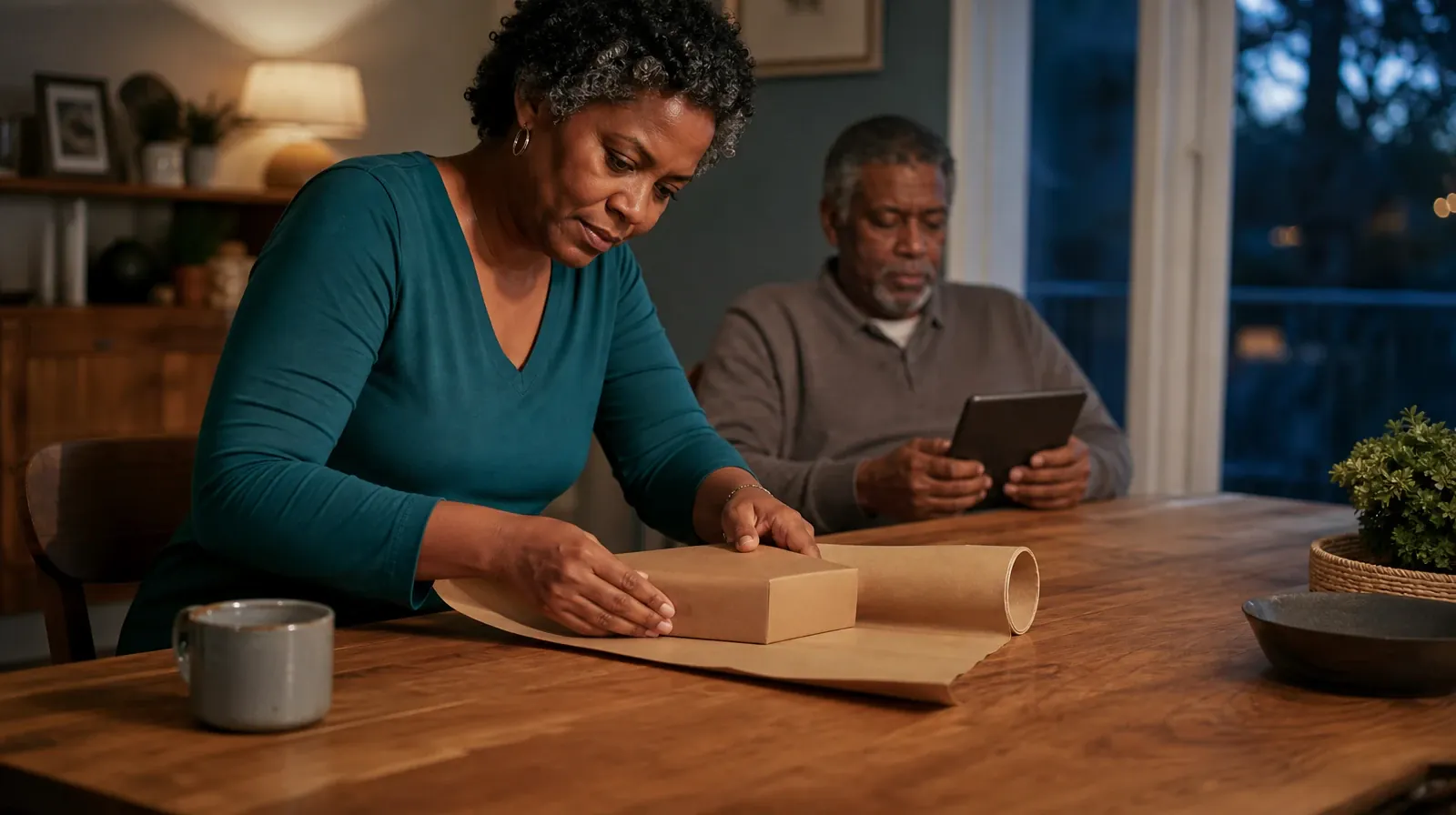 An adult wraps a small box in plain brown paper · Adult Recovery Support Resources for Little Haiti, Miami, FL
