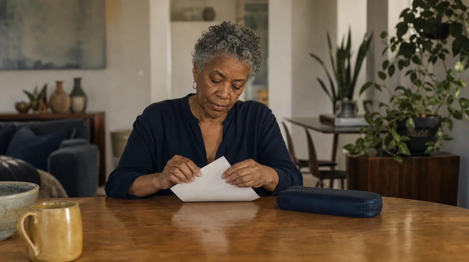 An adult folds blank paper beside a closed pen case · Returning Home After Treatment for Little Havana, Miami, FL