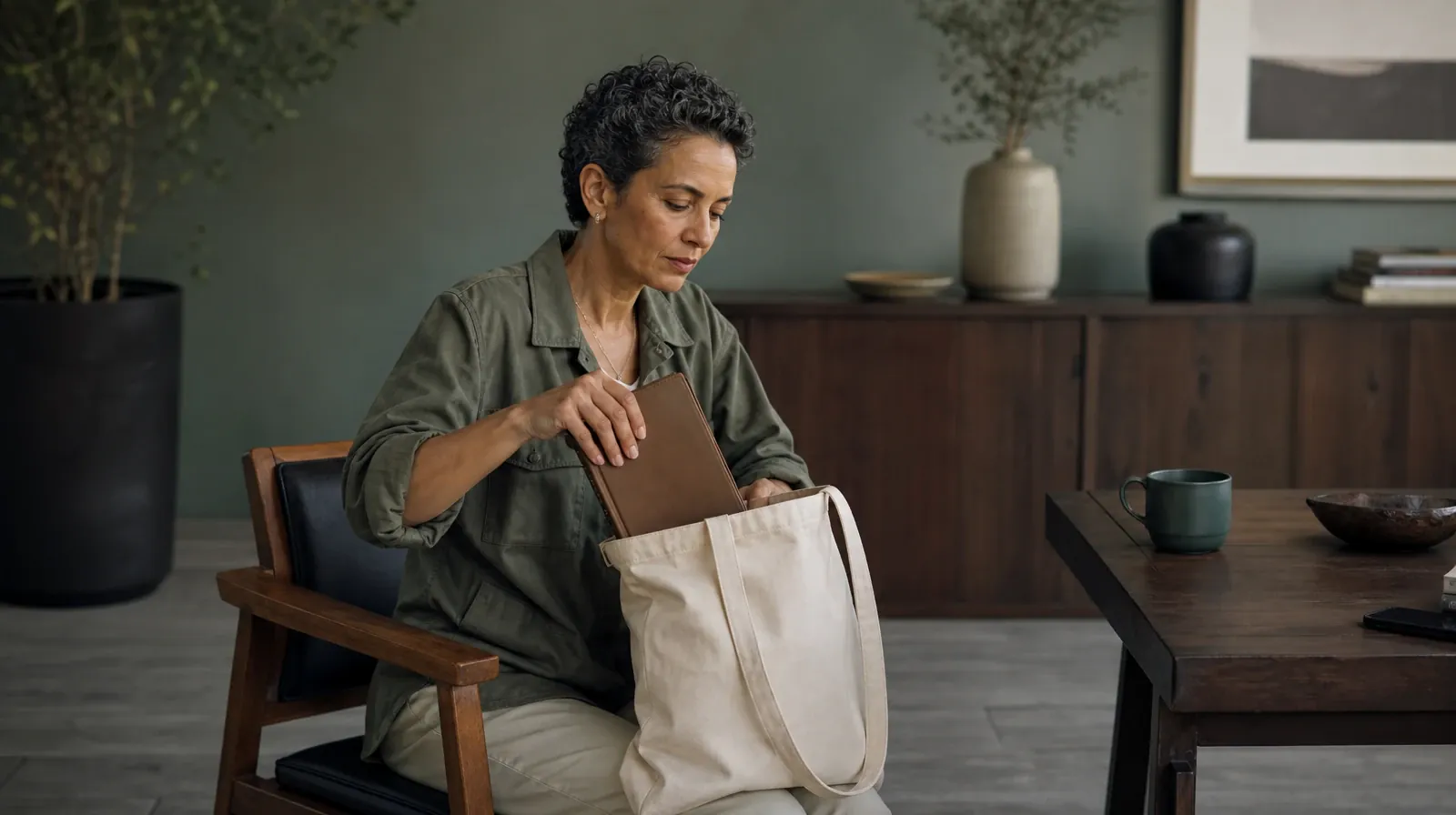 An adult places a closed journal in a fabric tote · Planning a Treatment Assessment for Midtown, Miami, FL Residents