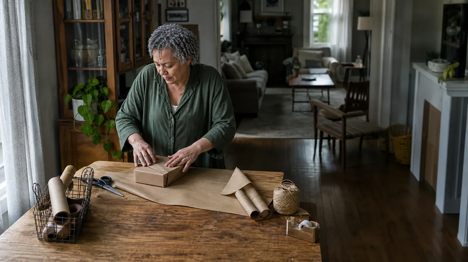 An adult wraps a small box in plain brown paper · Planning a Treatment Assessment for Overtown, Miami, FL Residents