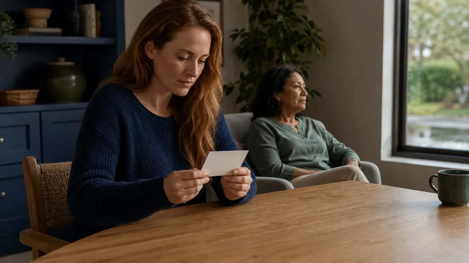 An adult holds a small blank card above a table · Residential Addiction Treatment for Shenandoah, Miami, FL