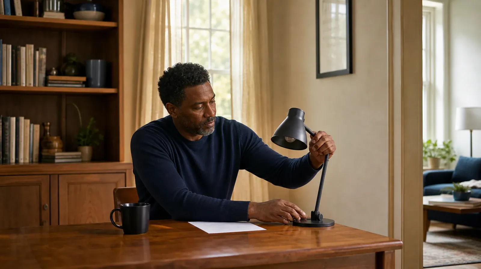 An adult adjusts a desk lamp beside blank paper · Starting a Treatment Conversation for Shenandoah, Miami, FL