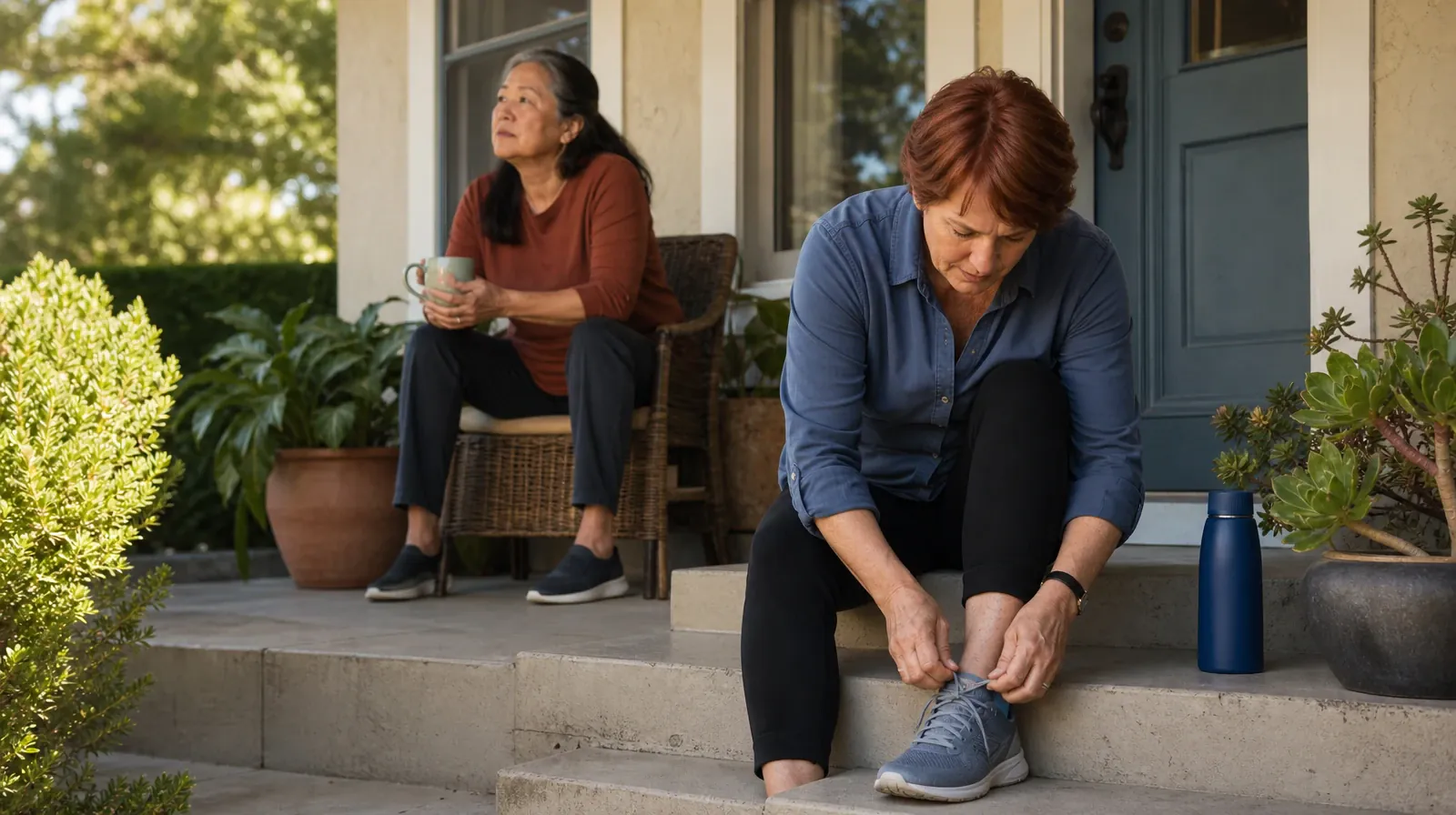 An adult ties a shoe on a low home step · Planning a Treatment Assessment for Miami Shores, FL Residents