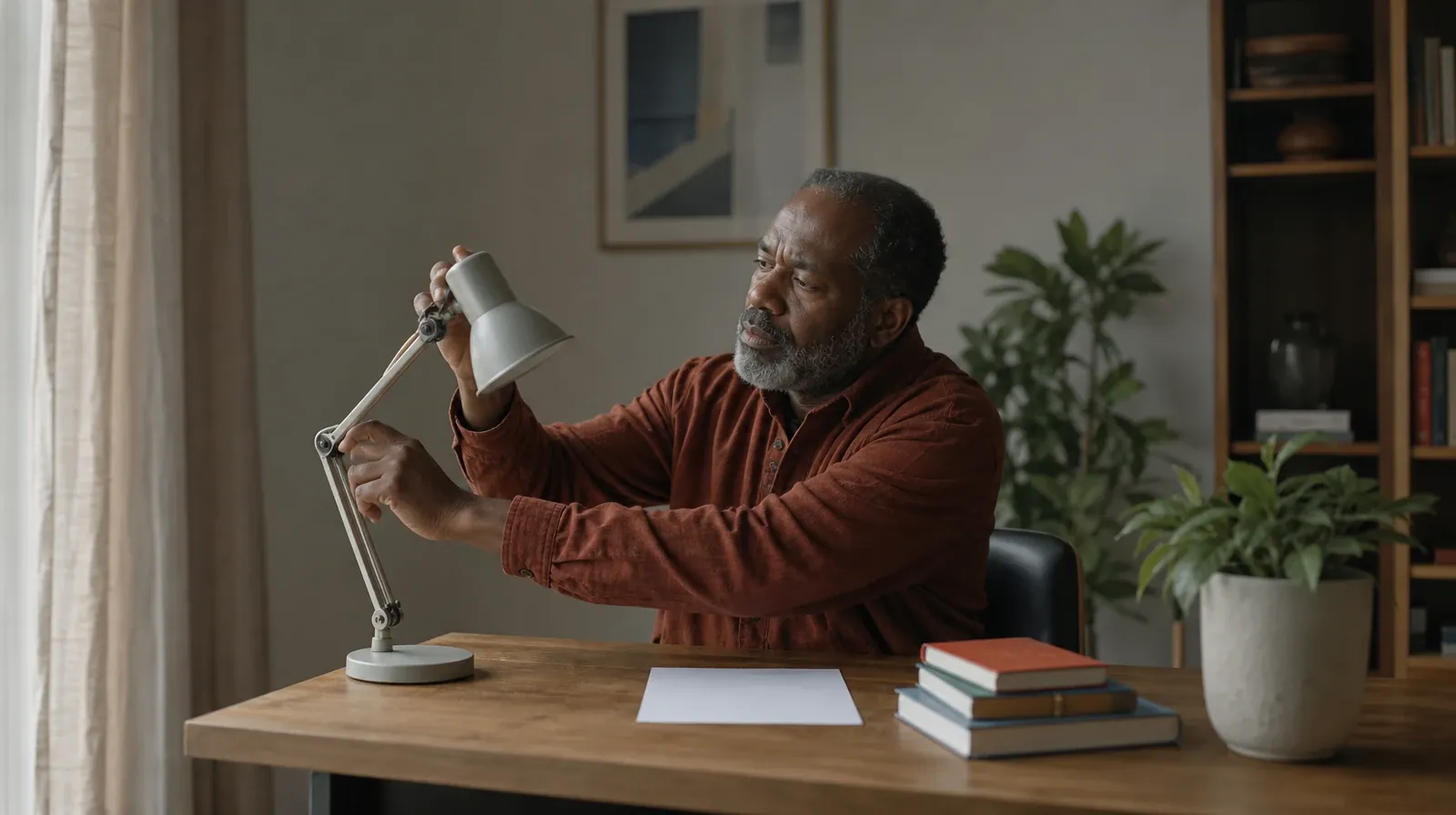 An adult adjusts a desk lamp beside blank paper · Starting a Treatment Conversation for Miami Shores, FL Residents