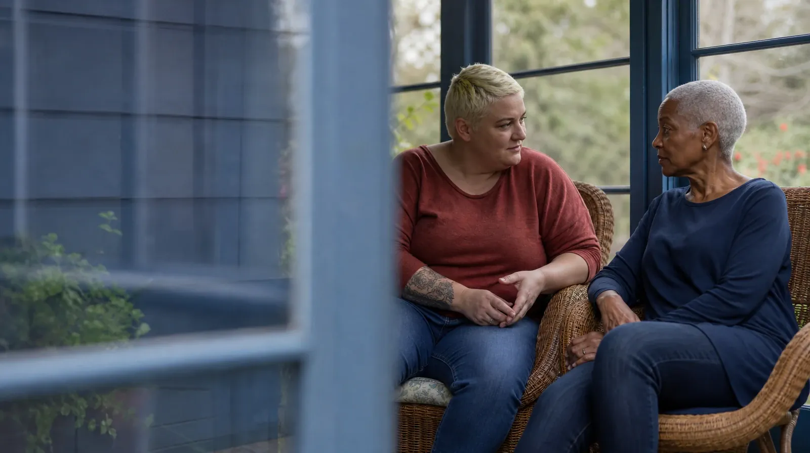 Benzodiazepines Addiction Treatment for Miami Shores, FL | Two adults lean slightly toward each other while talking in a… Two adults lean slightly toward each other while talking in a… · Benzodiazepines Addiction Treatment for Miami Shores, FL