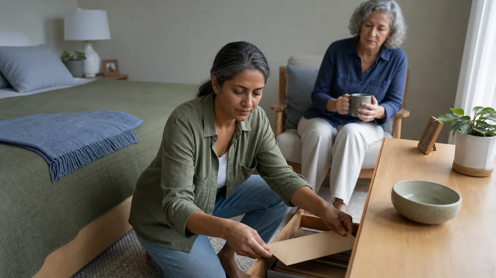 An adult places a plain sealed envelope in a drawer · Supporting an Adult Loved One for Miami Springs, FL Residents