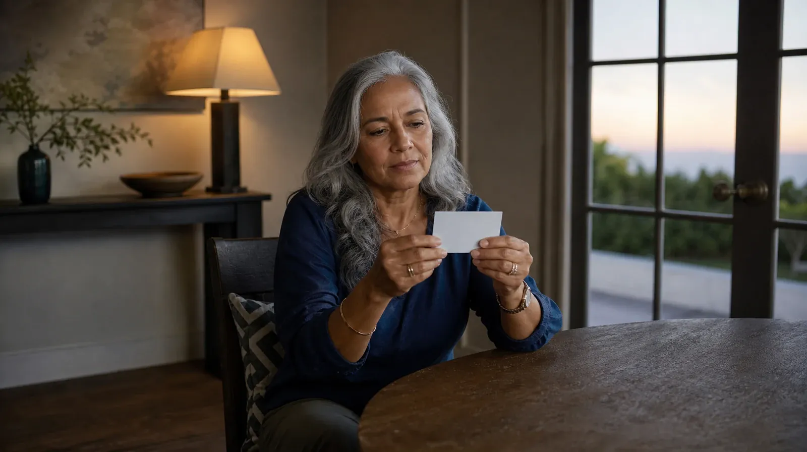 An adult holds a small blank card above a table · Treatment Cost Questions for Miami Springs, FL Residents