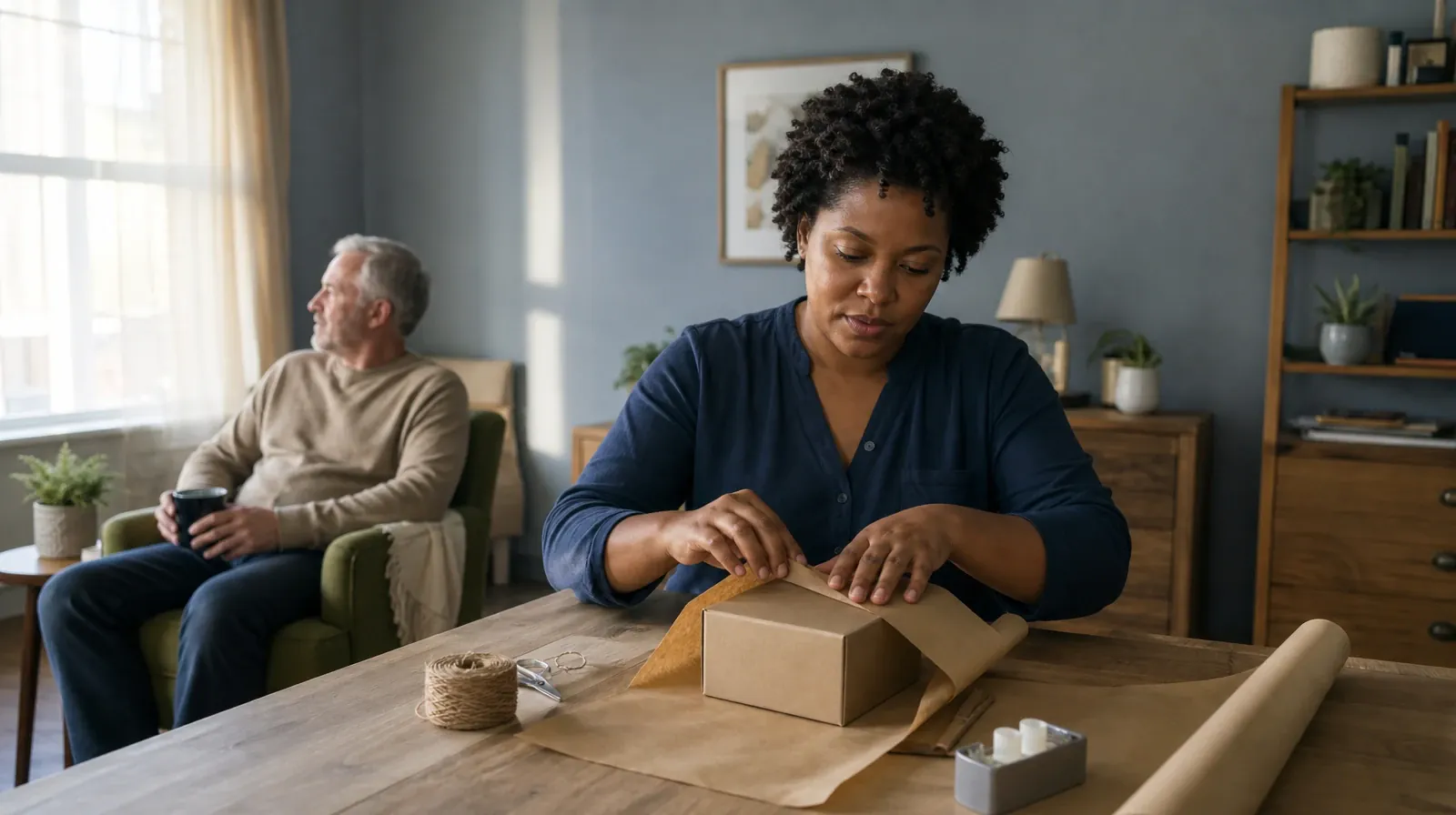 An adult wraps a small box in plain brown paper · Residential Addiction Treatment for The Roads, Miami, FL