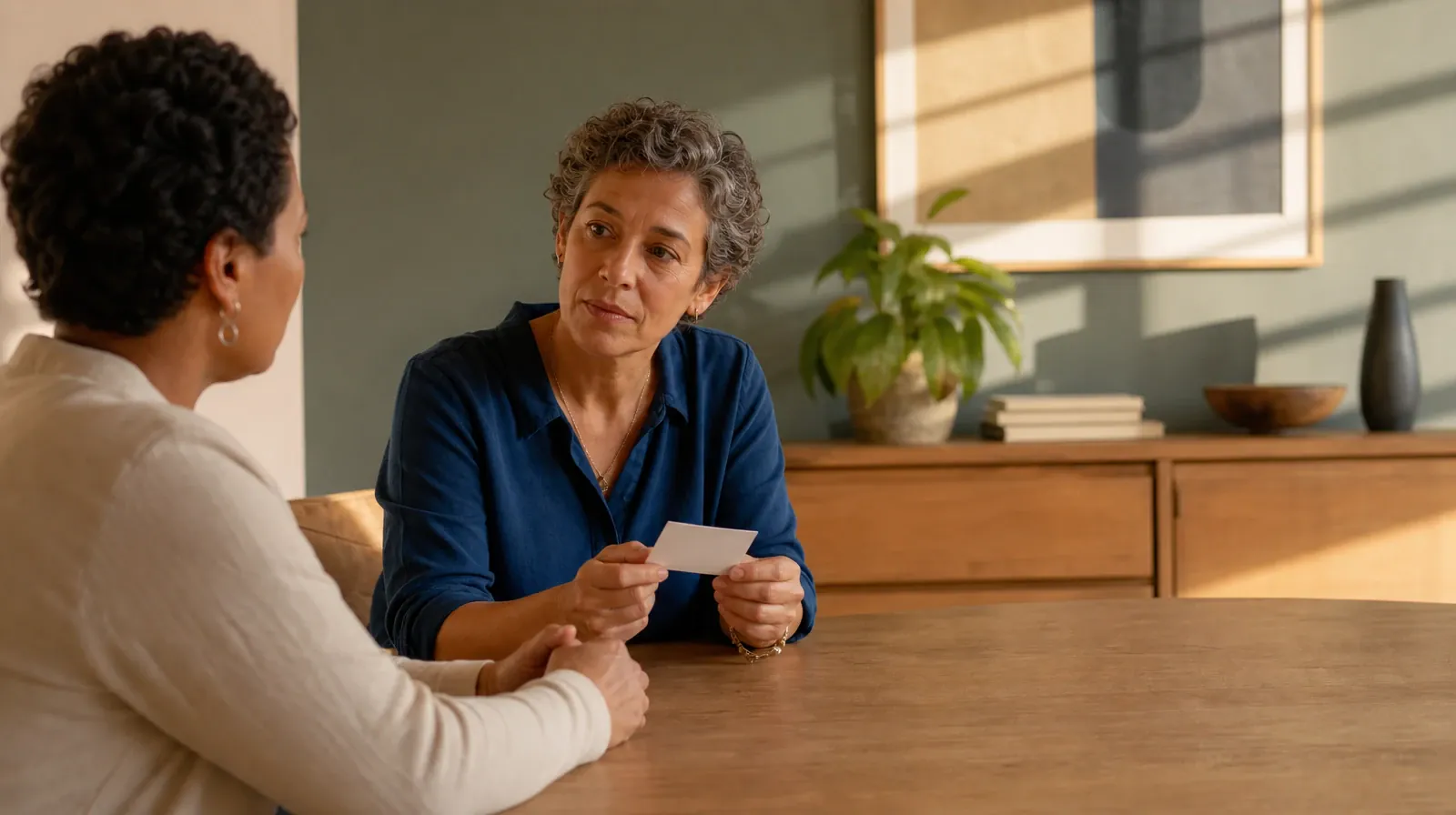 An adult holds a small blank card above a table · Supporting an Adult Loved One for The Roads, Miami, FL Residents