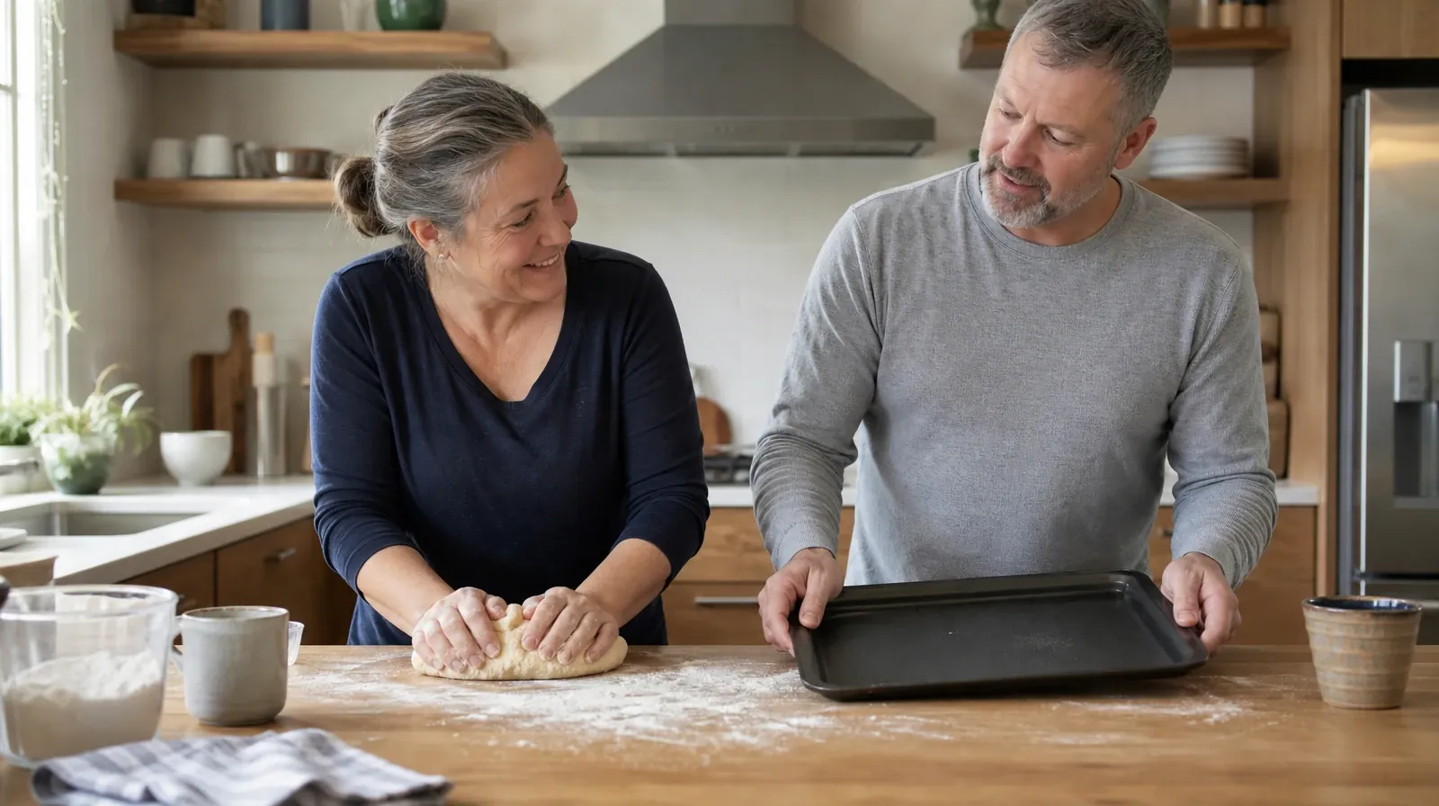 Two adults prepare dough and a baking tray together at a kitchen… · Treatment Cost Questions for No Name Key, FL Residents
