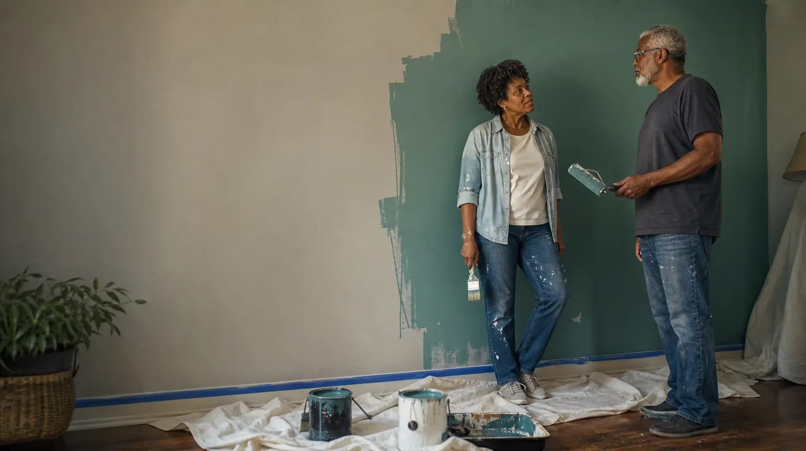 Polysubstance use Addiction Treatment for North Lauderdale, FL | Two adults pause while painting a plain wall Two adults pause while painting a plain wall · Polysubstance use Addiction Treatment for North Lauderdale, FL