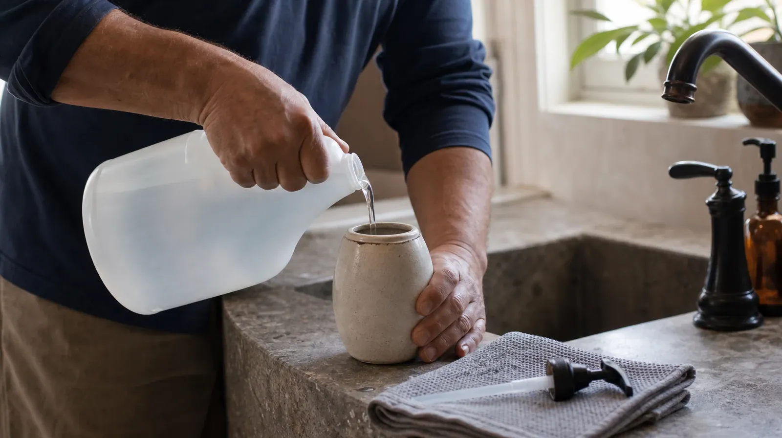 An adult pours liquid from a plain refill jug into a ceramic… · Drug and Alcohol Detox for North Miami Beach, FL Residents