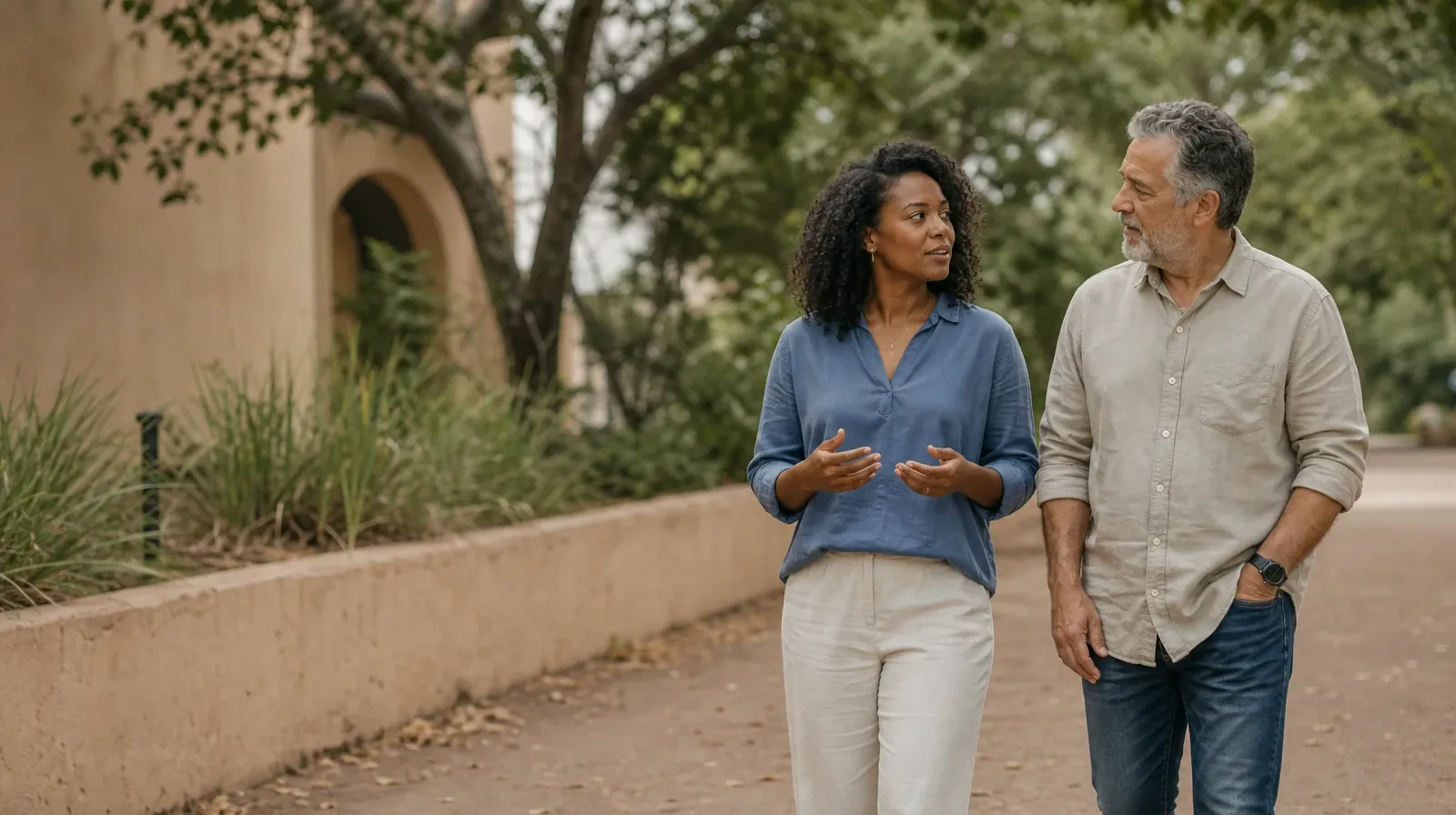 Planning a Treatment Assessment for North Palm Beach, FL | Two adults walk and talk beside a garden wall Two adults walk and talk beside a garden wall · Planning a Treatment Assessment for North Palm Beach, FL