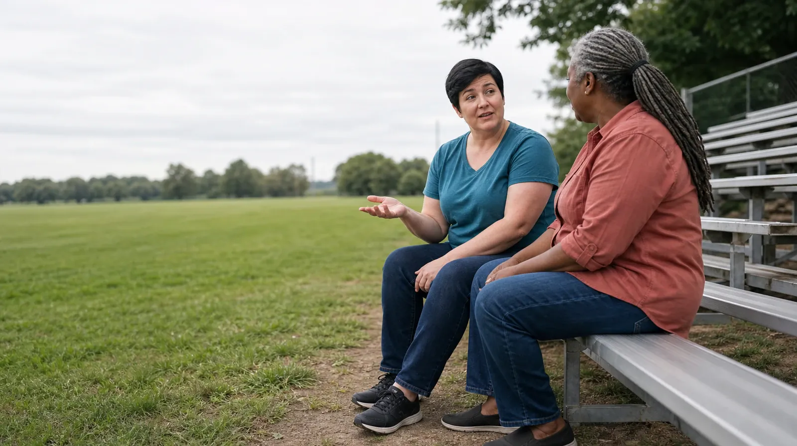 Two adults turn toward each other for a quiet conversation on… · Residential Addiction Treatment for Palm Beach Gardens, FL