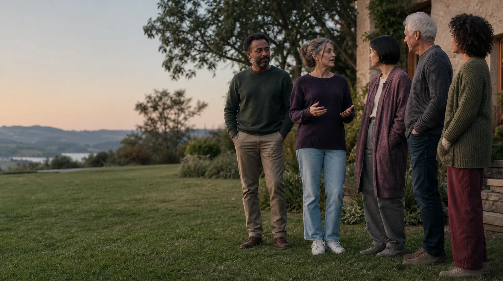 Language and Accessibility Questions for Palm Beach Gardens, FL | Five adults listen during an informal garden conversation Five adults listen during an informal garden conversation · Language and Accessibility Questions for Palm Beach Gardens, FL