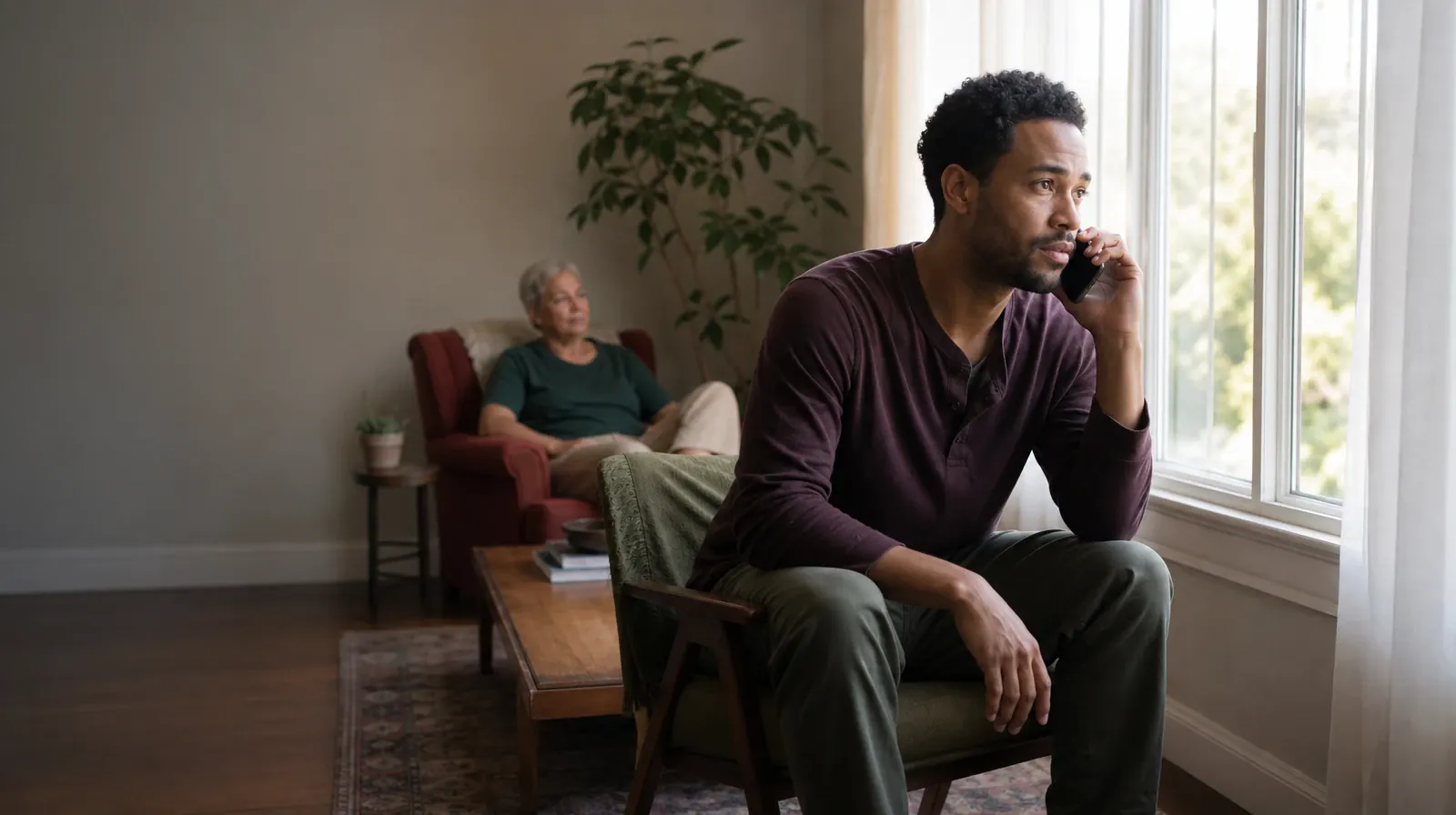 Alcohol Addiction Treatment for Palm Springs, FL Residents | An adult makes a private phone call with support nearby An adult makes a private phone call with support nearby · Alcohol Addiction Treatment for Palm Springs, FL Residents