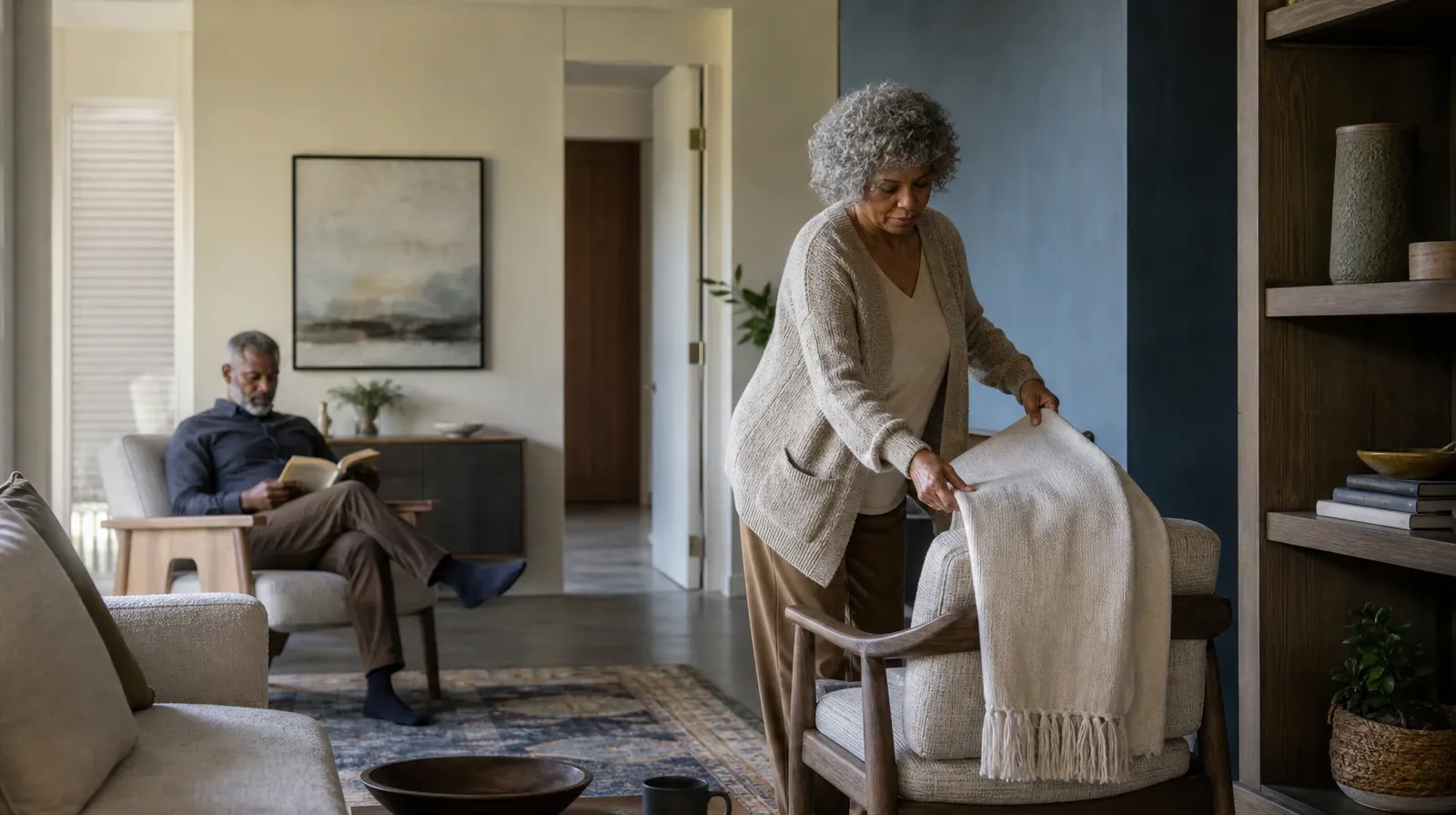 An adult folds a plain cotton throw over a chair · Prescription drugs Addiction Treatment for Pembroke Pines, FL