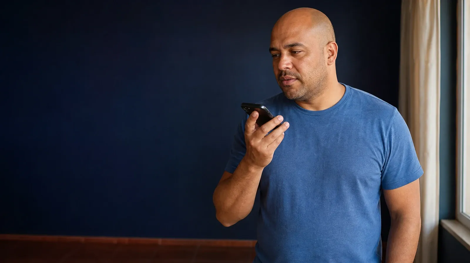 An adult speaks toward a phone held below their mouth in a… · Language and Accessibility Questions for Perrine, FL Residents