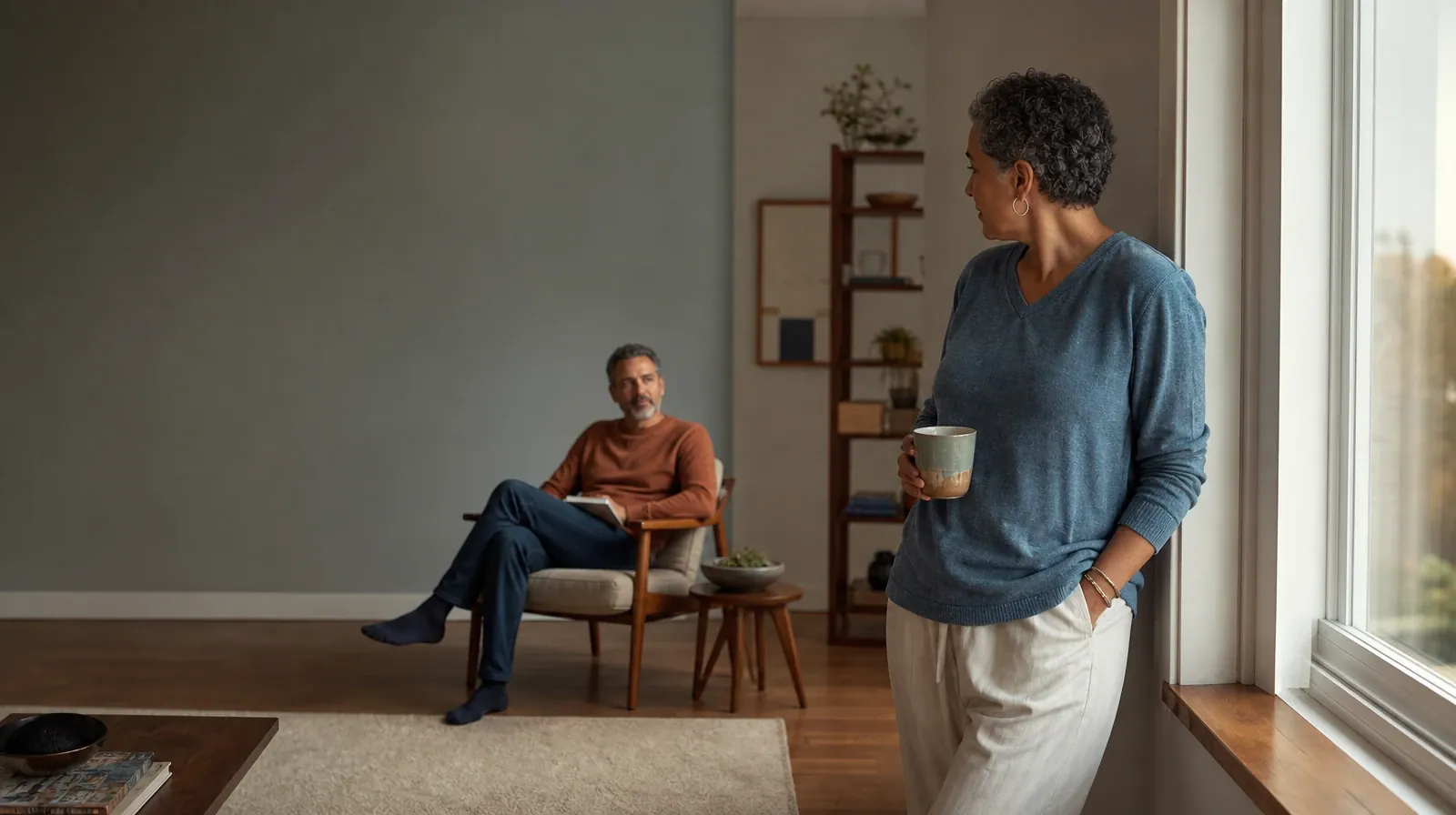Polysubstance use Addiction Treatment for Perrine, FL Residents | An adult turns from a window toward another adult An adult turns from a window toward another adult · Polysubstance use Addiction Treatment for Perrine, FL Residents