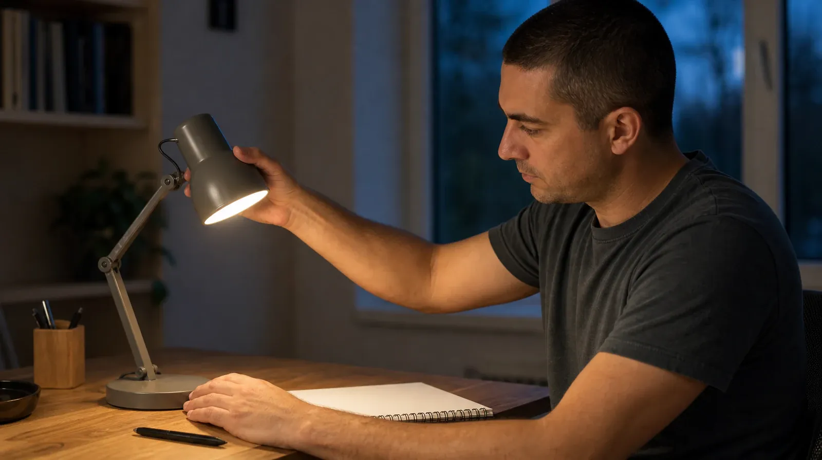 An adult angles a small desk lamp toward a blank notepad… · Planning a Treatment Assessment for Pinecrest, FL Residents
