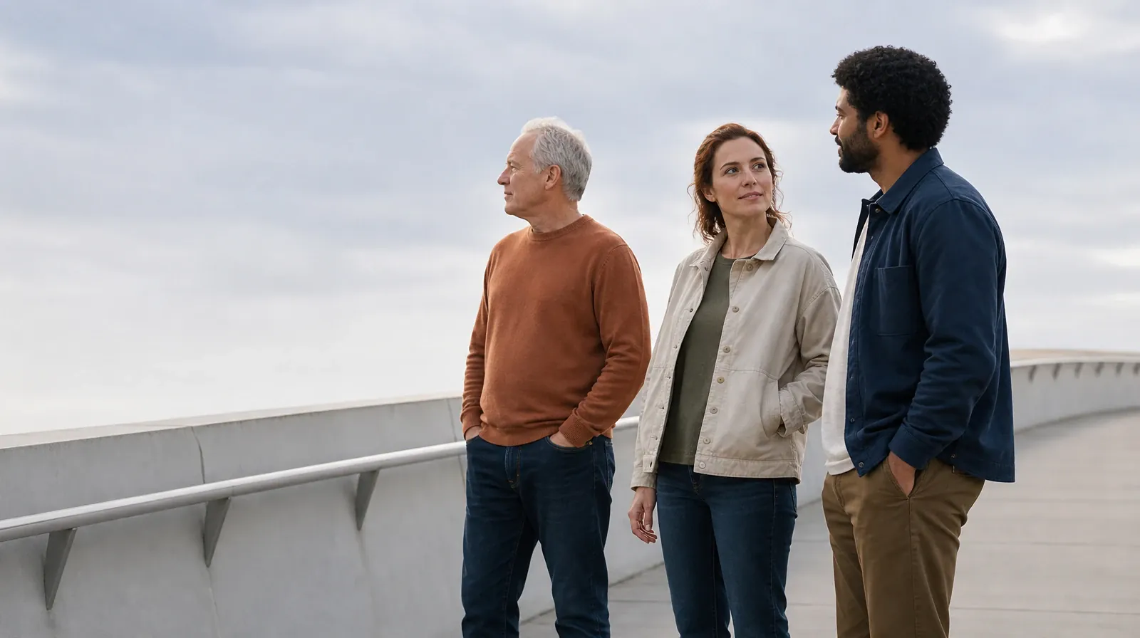 Starting a Treatment Conversation for Plantation, FL Residents | Three adults pause near an anonymous pedestrian bridge Three adults pause near an anonymous pedestrian bridge · Starting a Treatment Conversation for Plantation, FL Residents