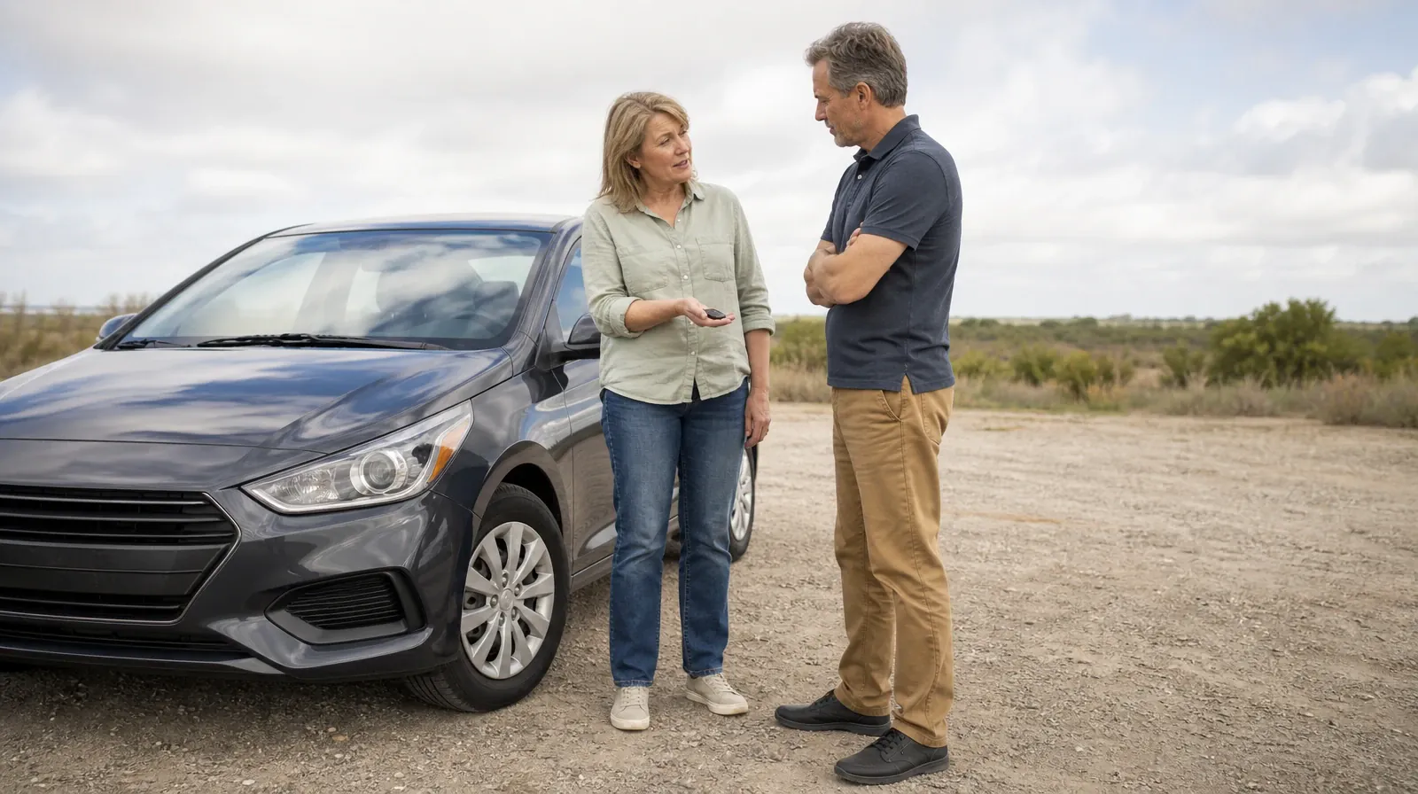 Addiction Treatment for Miami-Dade communities | Two adults talk beside a parked compact car, with one holding a car key Two adults talk beside a parked compact car, with one holding a car key · Addiction Treatment for Miami-Dade communities