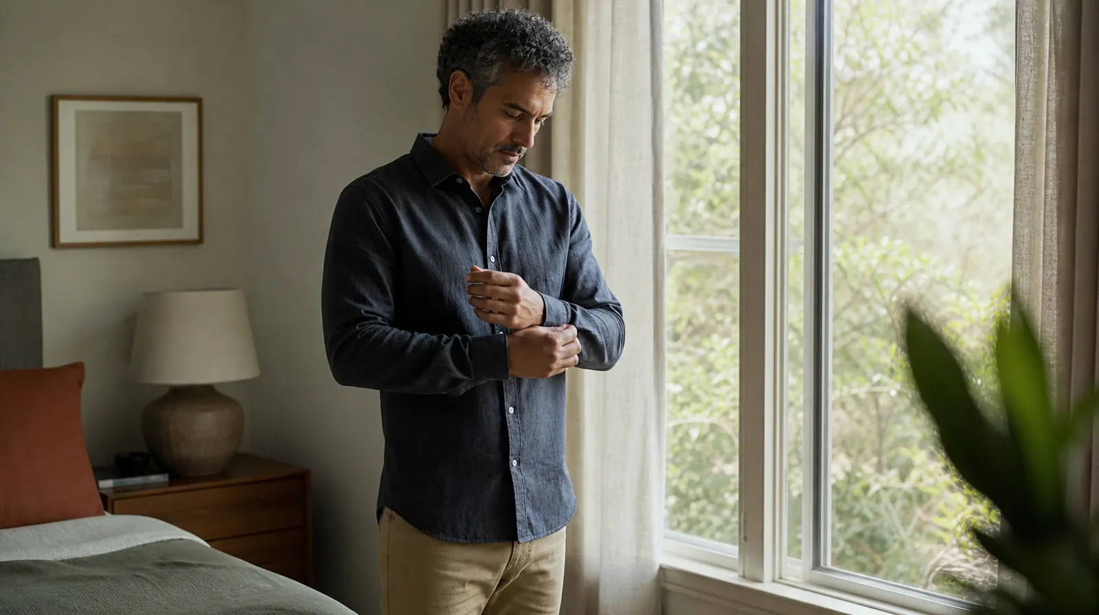 An adult buttons a shirt cuff near a window · Starting a Treatment Conversation for Richmond West, FL Residents