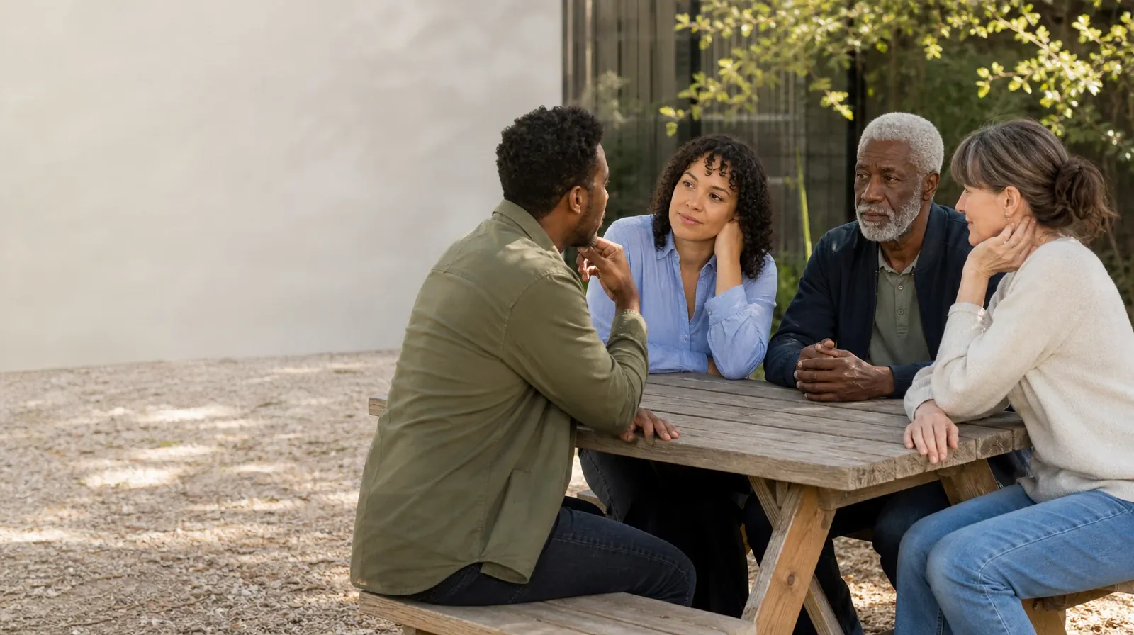Treatment Cost Questions for Royal Palm Beach, FL Residents | Four adults share an informal outdoor conversation Four adults share an informal outdoor conversation · Treatment Cost Questions for Royal Palm Beach, FL Residents