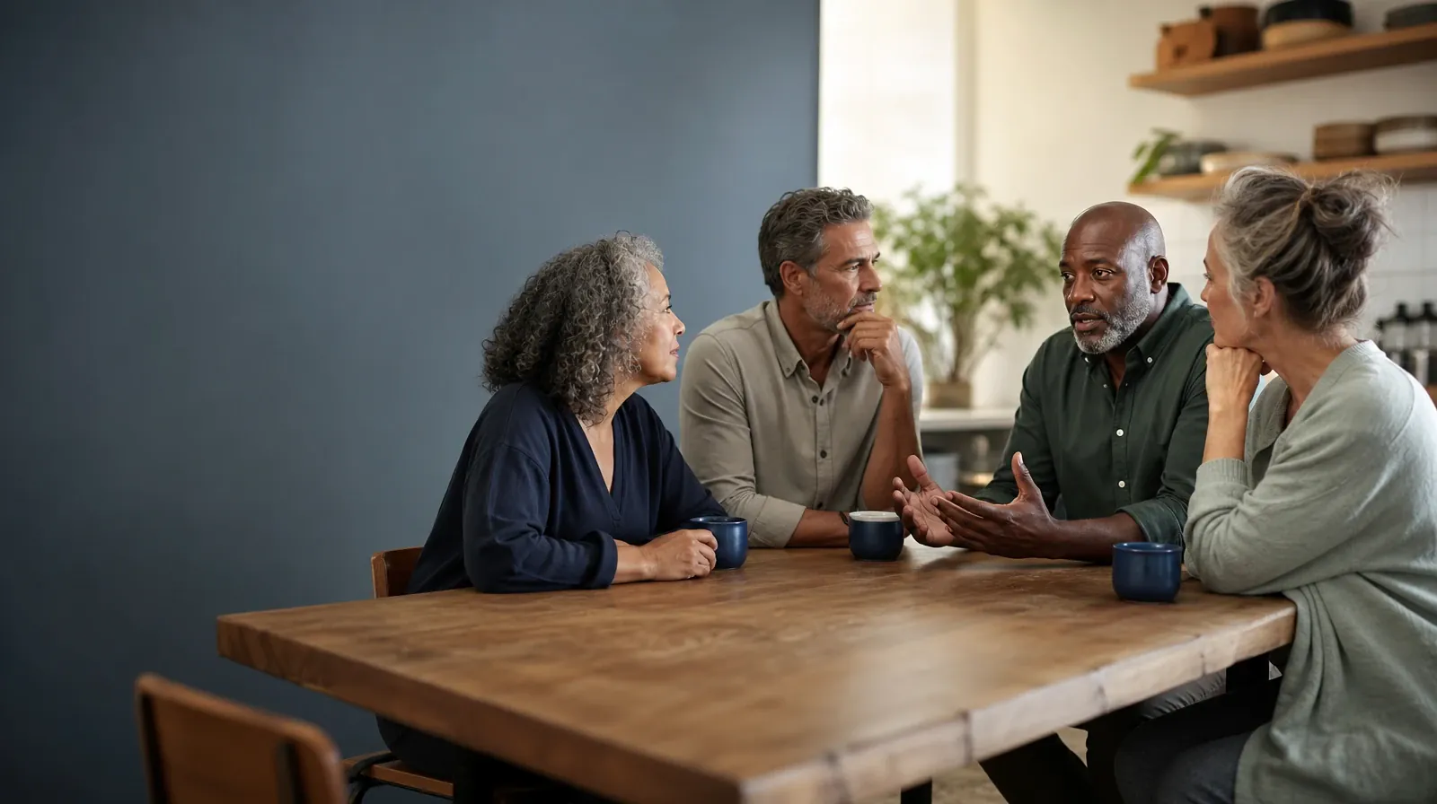 Cocaine Addiction Treatment for Royal Palm Beach, FL Residents | Four adults share an informal conversation at a kitchen… Four adults share an informal conversation at a kitchen… · Cocaine Addiction Treatment for Royal Palm Beach, FL Residents