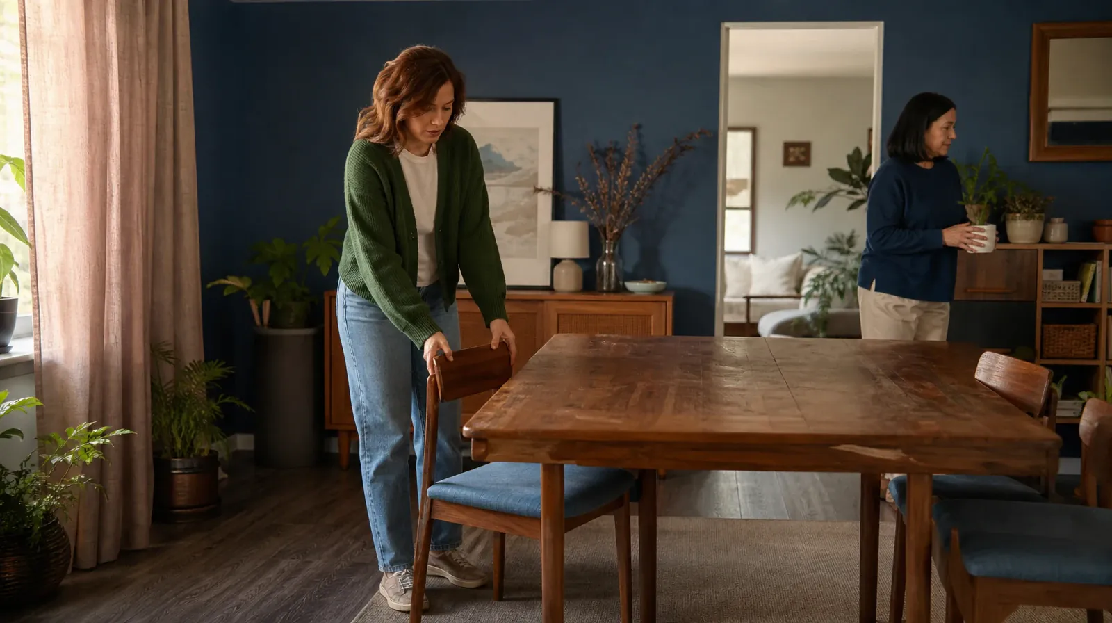 An adult straightens a chair at a cleared table · Residential Addiction Treatment for Southwest Ranches, FL