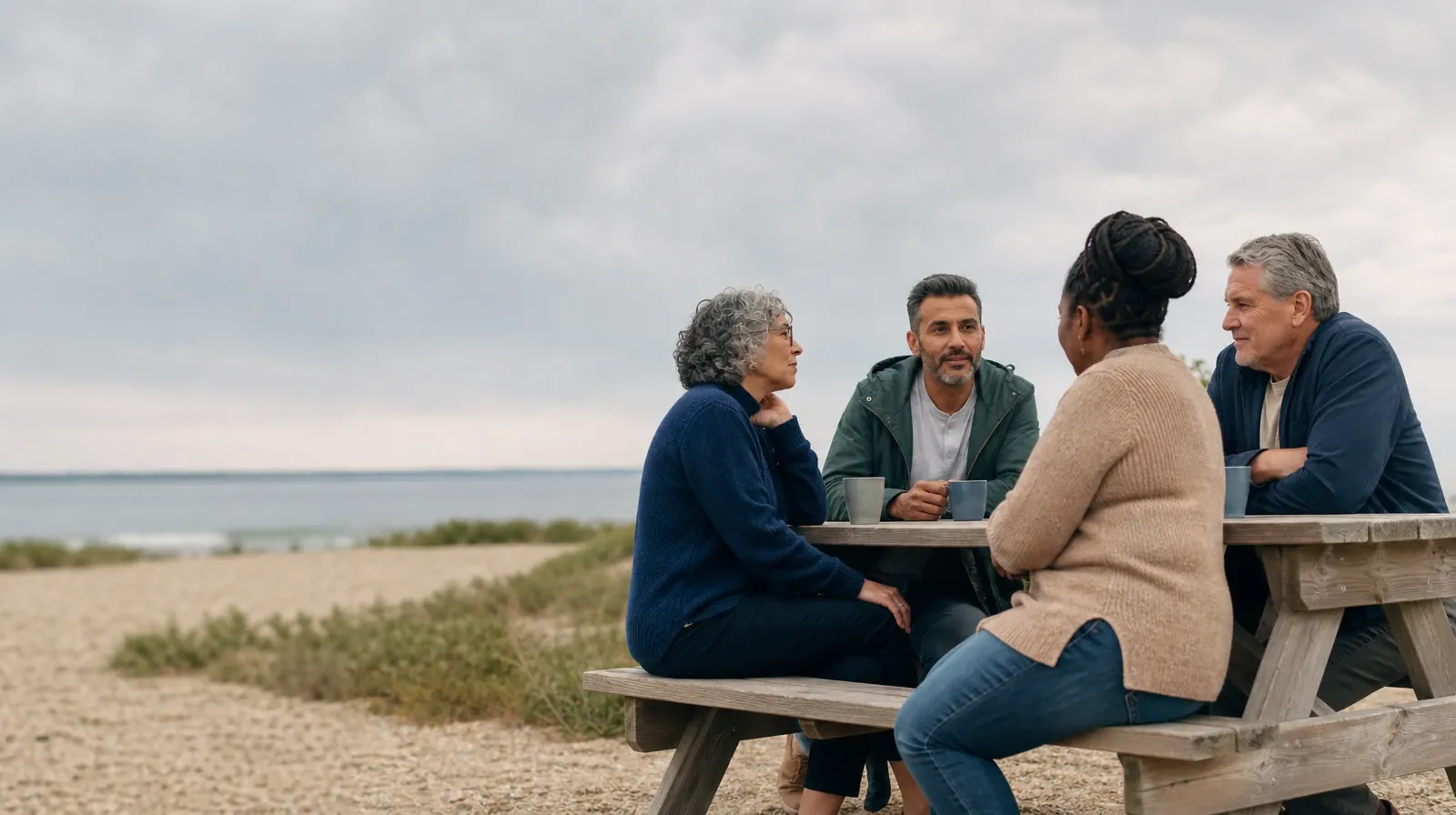 Four adults share an informal outdoor conversation · Supporting an Adult Loved One for Southwest Ranches, FL Residents