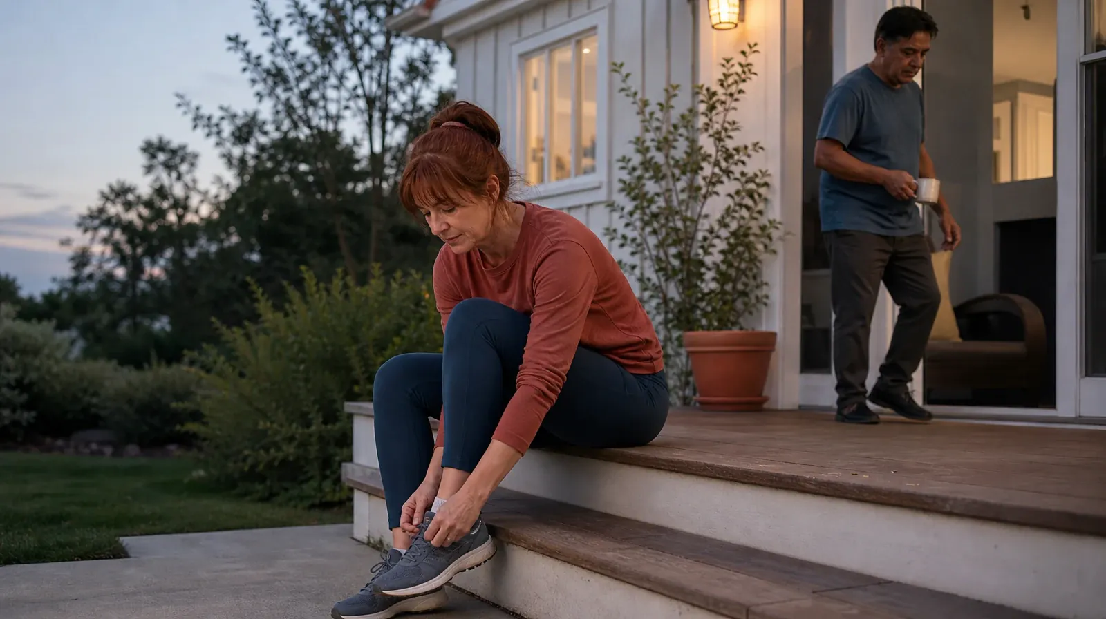 An adult ties a shoe on a low home step · Treatment Cost Questions for Stock Island, FL Residents