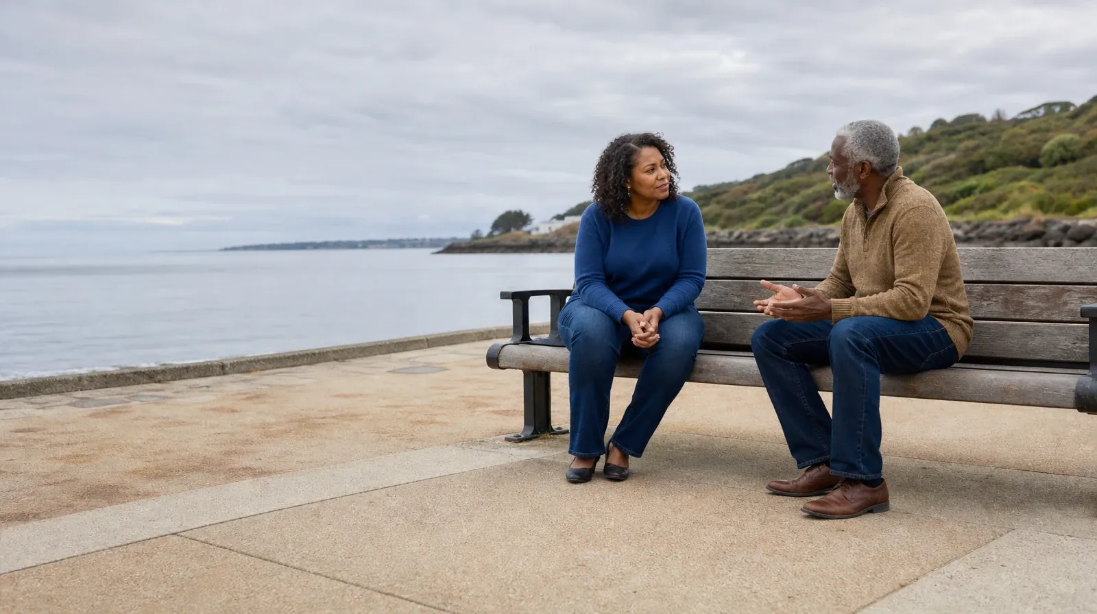 Addiction Treatment for Sugarloaf Key, FL Residents | Two adults sit on an outdoor bench and talk Two adults sit on an outdoor bench and talk · Addiction Treatment for Sugarloaf Key, FL Residents
