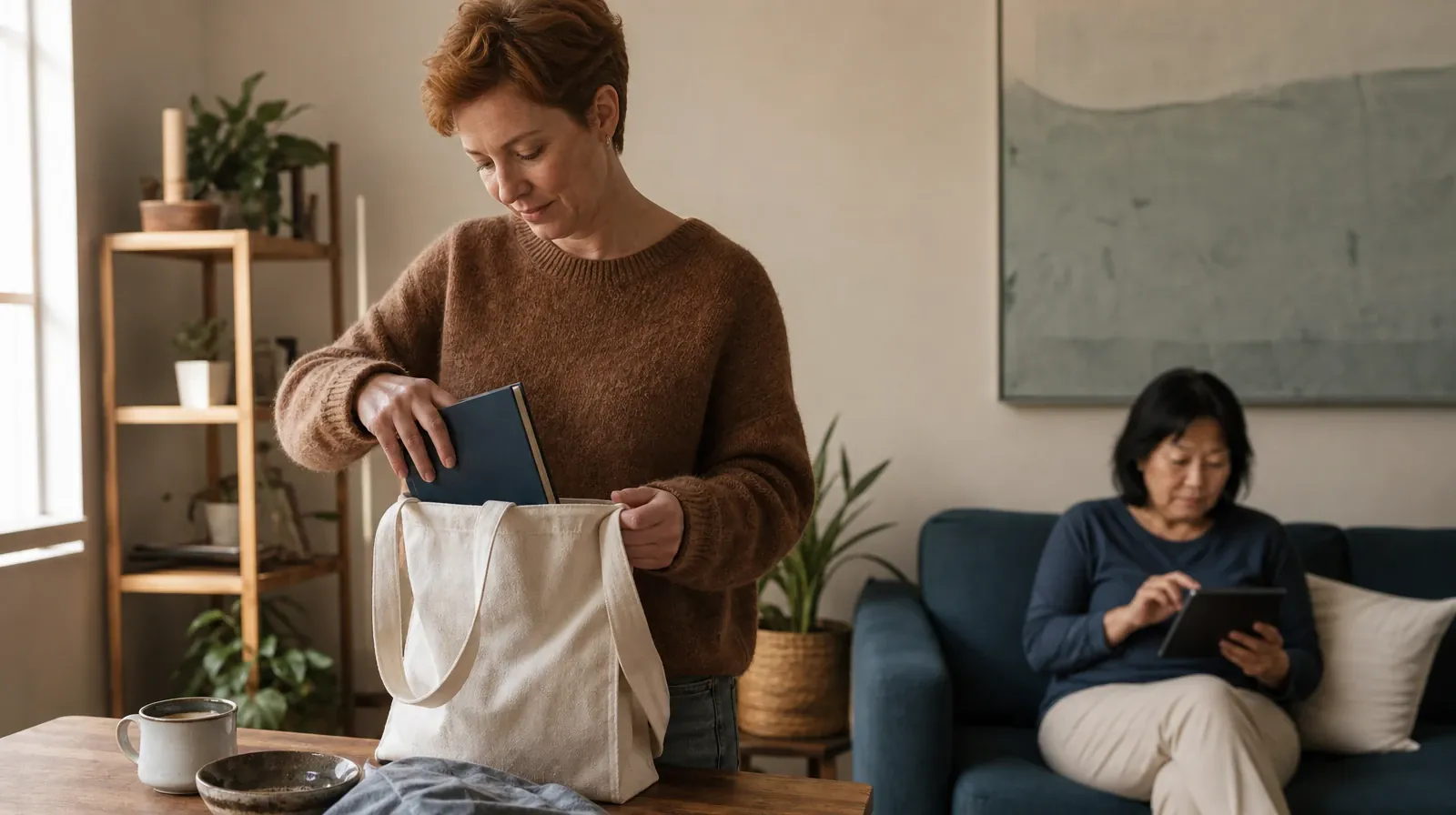 An adult places a closed journal in a fabric tote · Residential Drug and Alcohol Addiction Treatment for Sunrise, FL