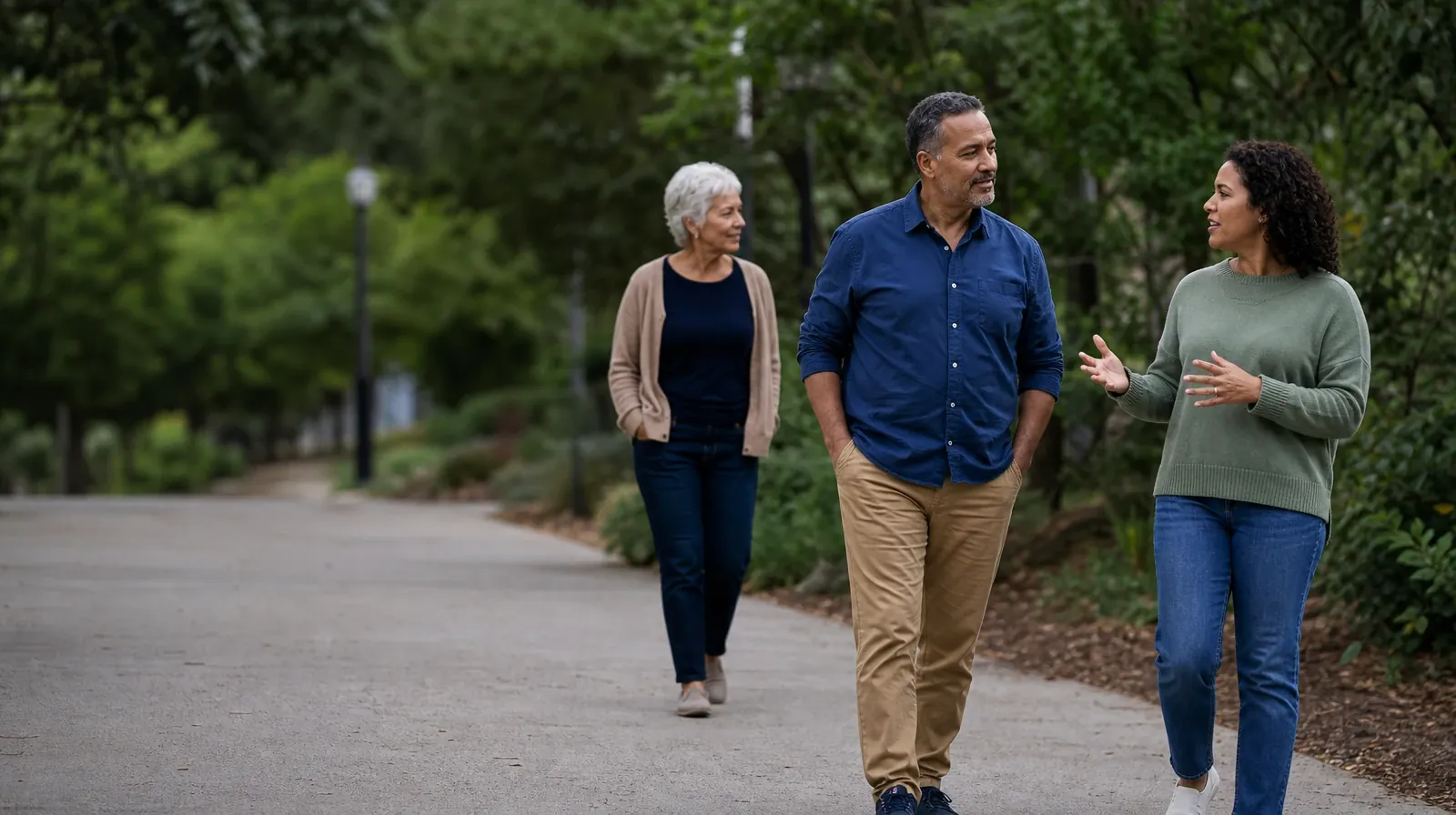 Starting a Treatment Conversation for Sunrise, FL Residents | Three adults walk and talk on an unmarked neighborhood path Three adults walk and talk on an unmarked neighborhood path · Starting a Treatment Conversation for Sunrise, FL Residents