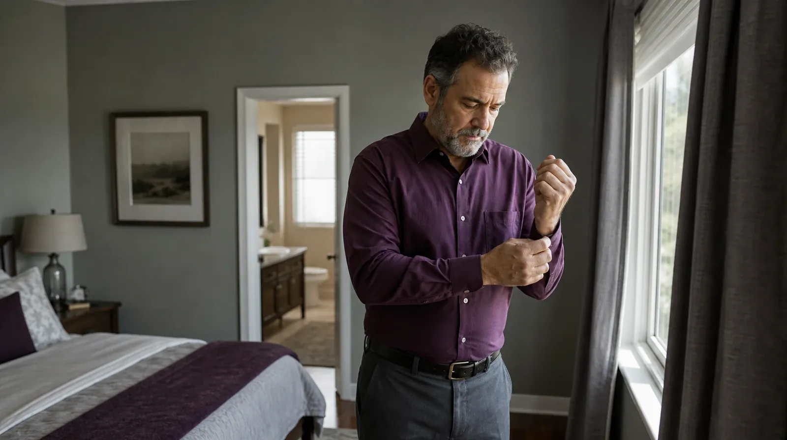 An adult buttons a shirt cuff near a window · Benzodiazepines Addiction Treatment for Sunrise, FL Residents