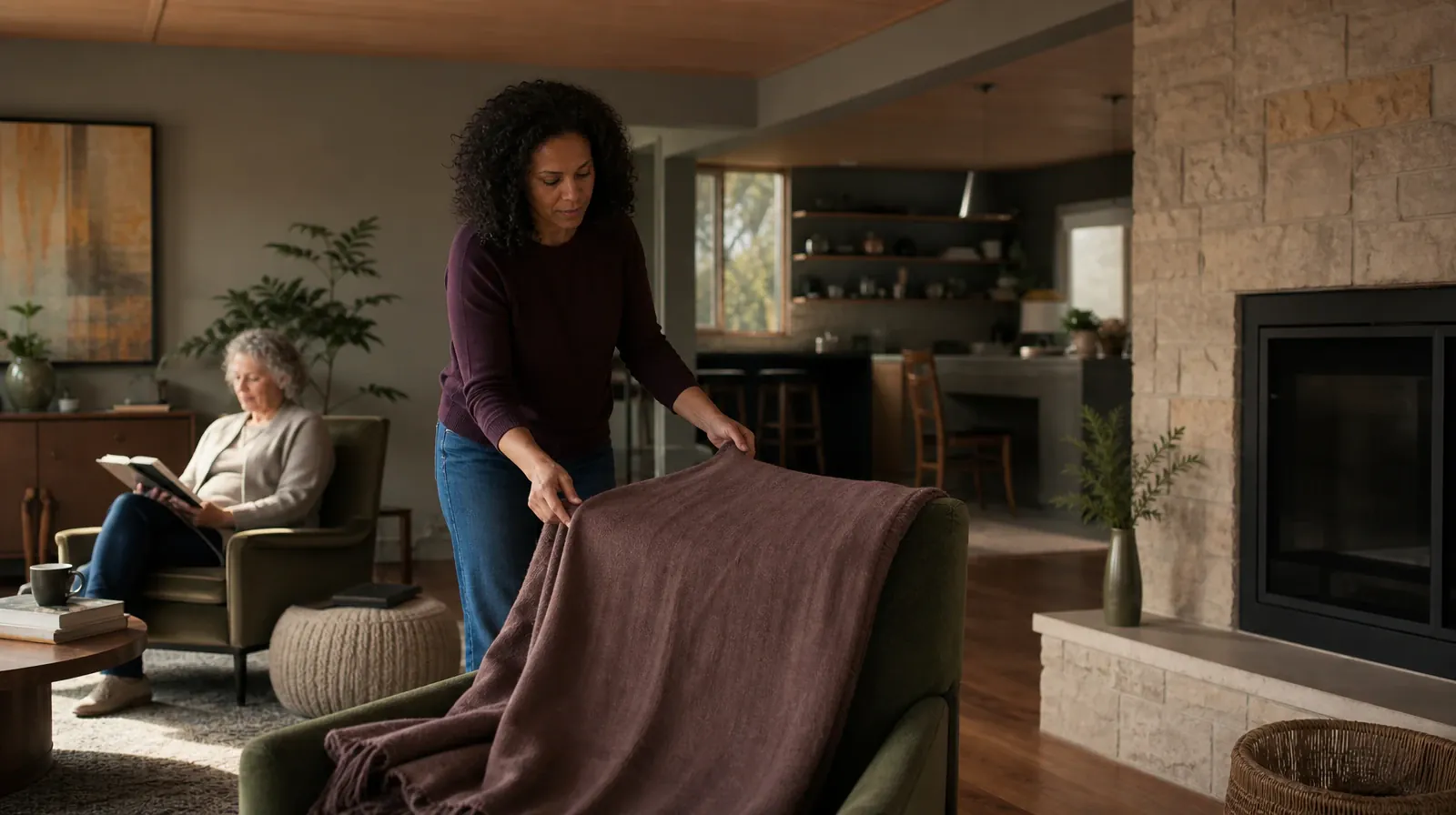 An adult folds a plain cotton throw over a chair · Opioids Addiction Treatment for Surfside, FL Residents