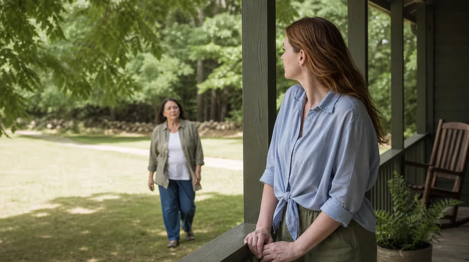 Planning Time Away for Treatment for Sweetwater, FL Residents | Two adults meet near a shaded porch Two adults meet near a shaded porch · Planning Time Away for Treatment for Sweetwater, FL Residents