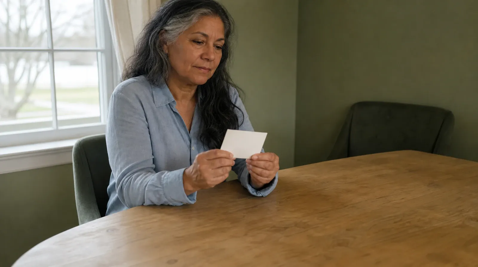An adult holds a small blank card above a table · Starting a Treatment Conversation for Sweetwater, FL Residents