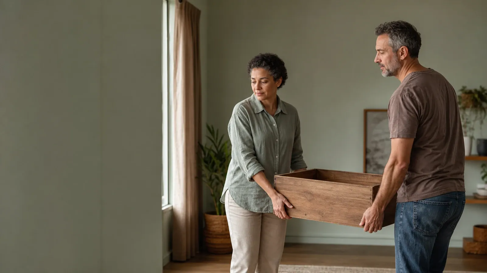 Two adults carry an empty wooden box together · Alcohol Addiction Treatment for Tamarac, FL Residents