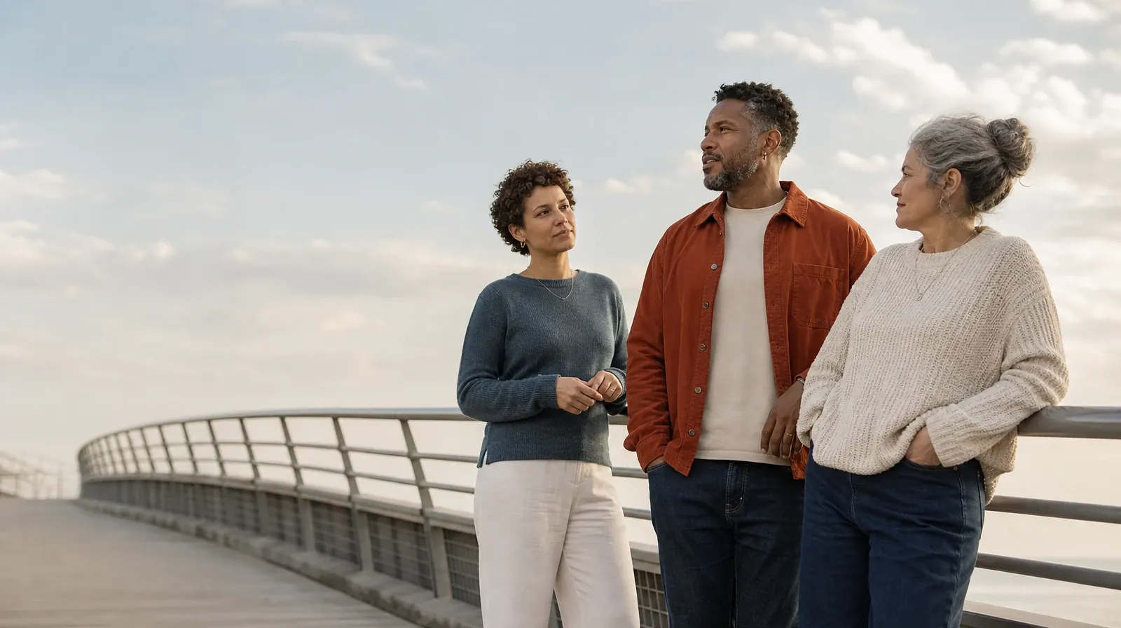 Language and Accessibility Questions for Tamiami, FL Residents | Three adults pause near an anonymous pedestrian bridge Three adults pause near an anonymous pedestrian bridge · Language and Accessibility Questions for Tamiami, FL Residents