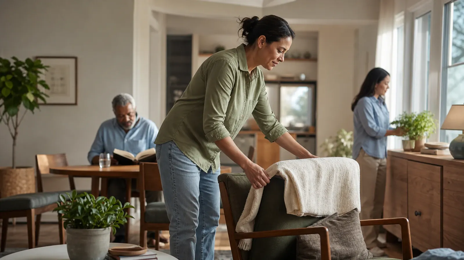 An adult folds a plain cotton throw over a chair · Opioids Addiction Treatment for The Hammocks, FL Residents