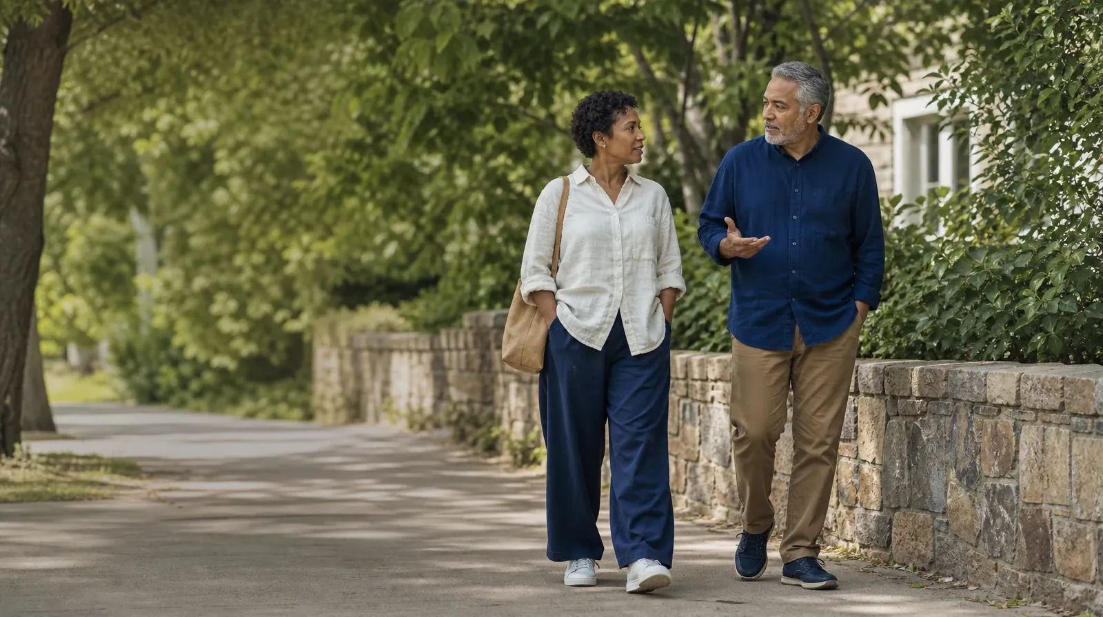 Supporting an Adult Loved One for Upper Matecumbe Key, FL | Two adults walk and talk beside a garden wall Two adults walk and talk beside a garden wall · Supporting an Adult Loved One for Upper Matecumbe Key, FL
