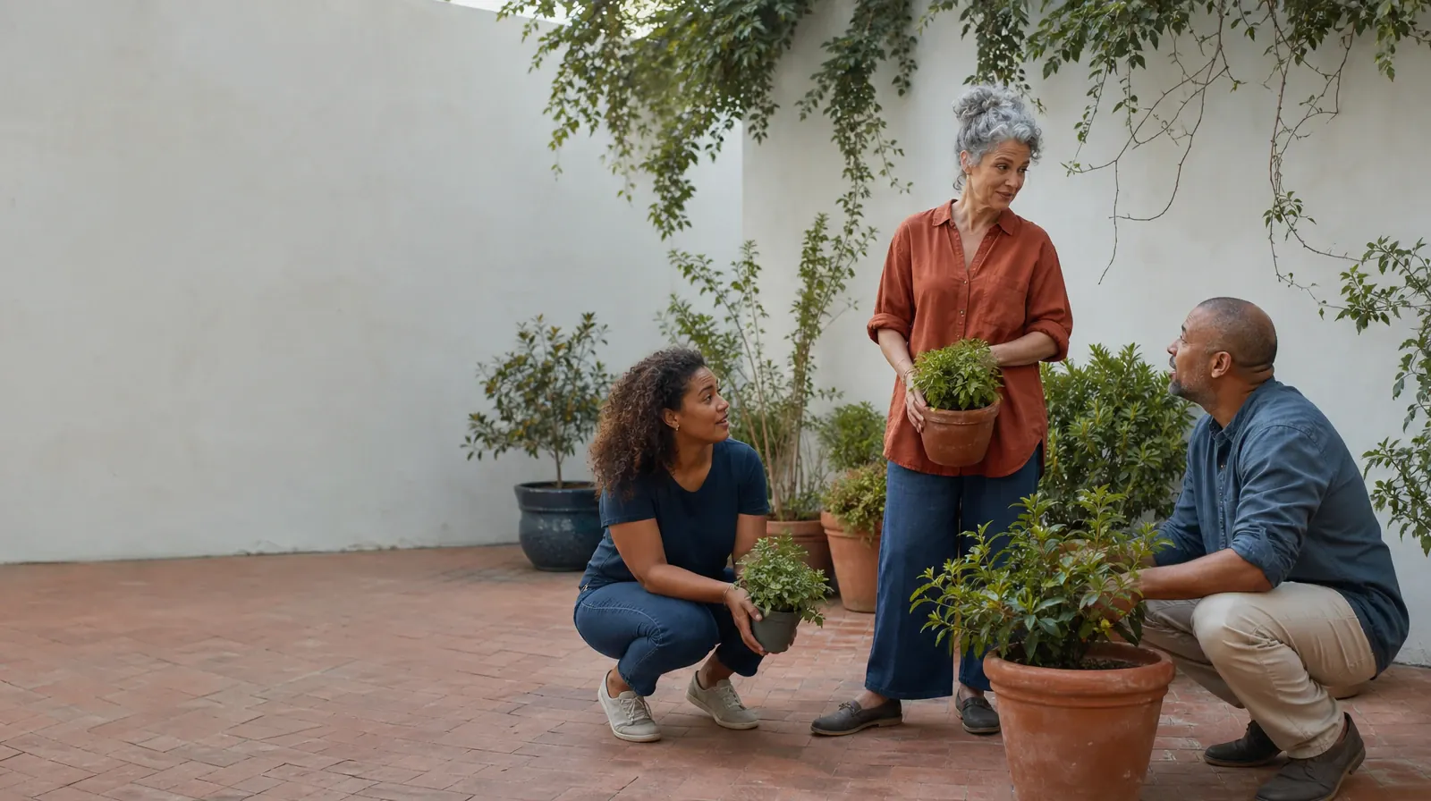 Addiction Treatment for Upper Matecumbe Key, FL Residents | Three adults pause while tending plants in a courtyard Three adults pause while tending plants in a courtyard · Addiction Treatment for Upper Matecumbe Key, FL Residents