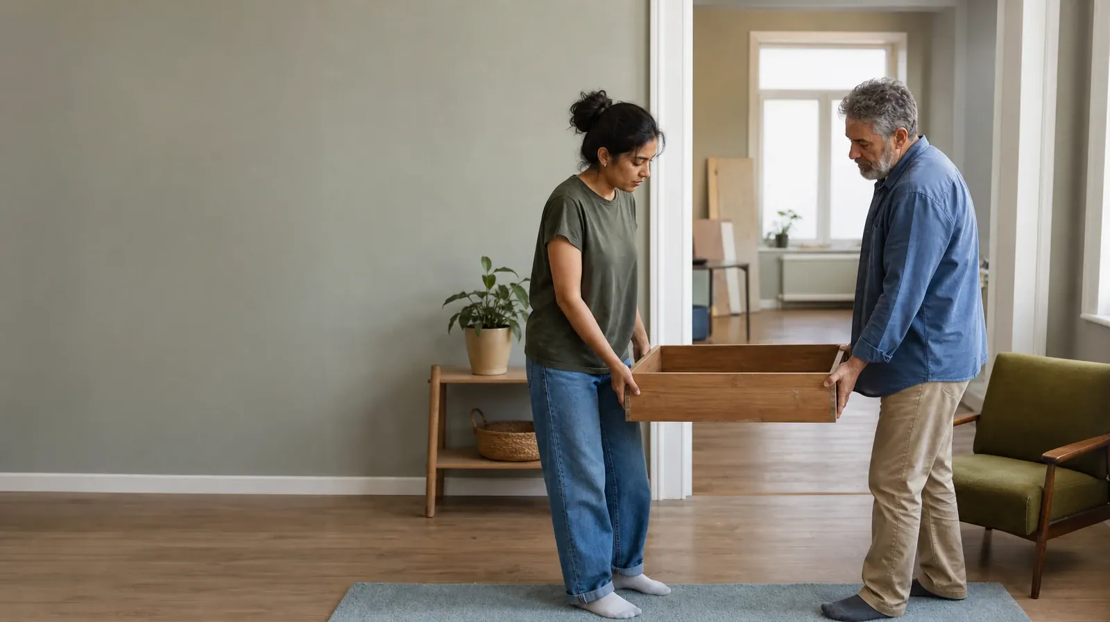 Two adults carry an empty wooden box together · Polysubstance use Addiction Treatment for Virginia Gardens, FL