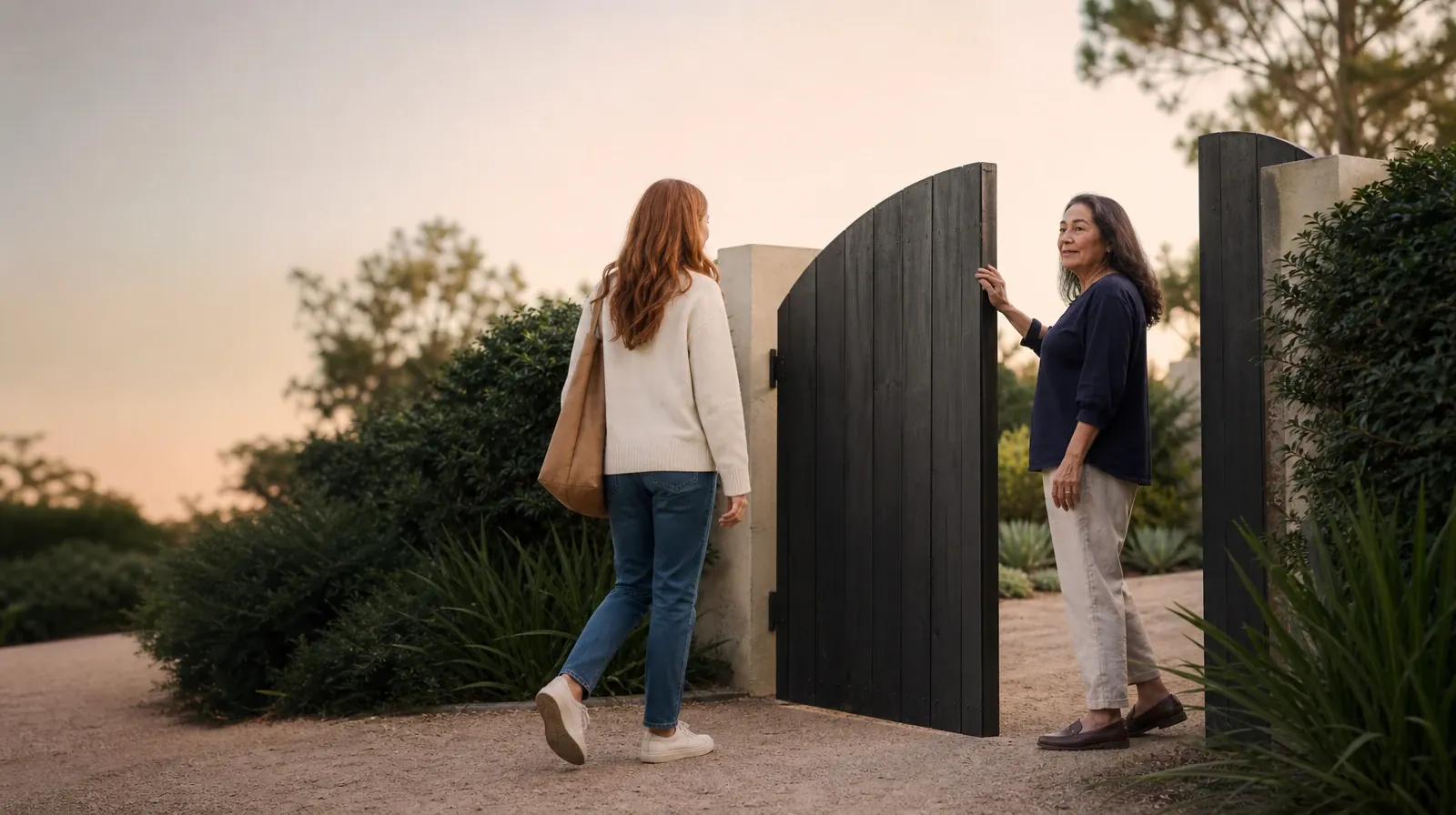 Starting a Treatment Conversation for Wellington, FL Residents | One adult holds a garden gate for another One adult holds a garden gate for another · Starting a Treatment Conversation for Wellington, FL Residents
