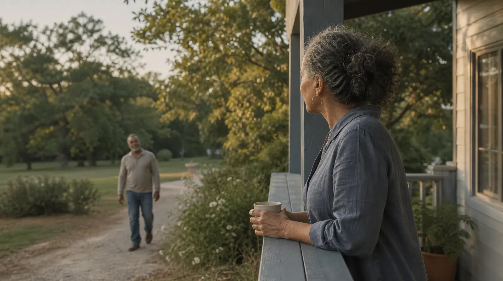 Two adults meet near a shaded porch · Treatment Cost Questions for Wellington, FL Residents