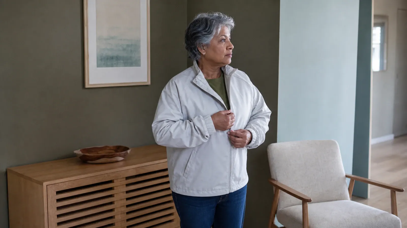 Residential Addiction Treatment for West Miami, FL | An adult zips a light jacket beside an empty chair An adult zips a light jacket beside an empty chair · Residential Addiction Treatment for West Miami, FL