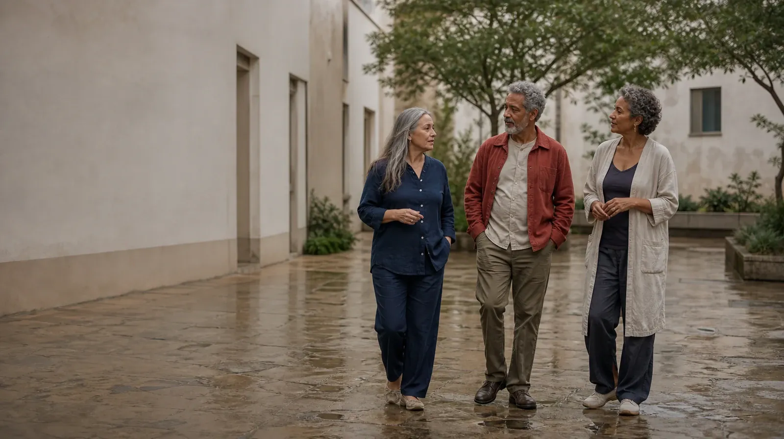 Cocaine Addiction Treatment for West Miami, FL Residents | Three adults walk and talk through a courtyard Three adults walk and talk through a courtyard · Cocaine Addiction Treatment for West Miami, FL Residents