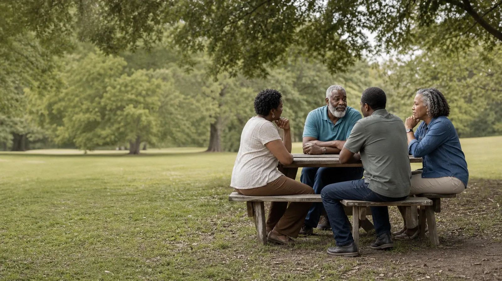 Language and Accessibility Questions for Westchester, FL | Four adults share an informal outdoor conversation Four adults share an informal outdoor conversation · Language and Accessibility Questions for Westchester, FL